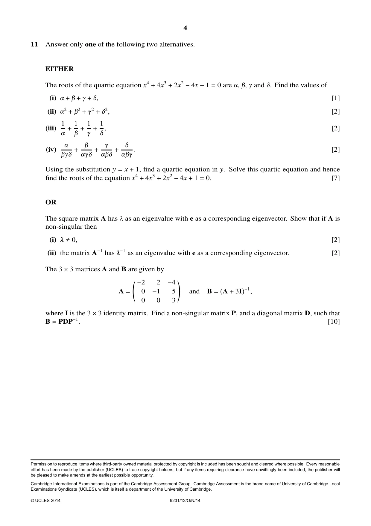 Cambridge A Level Mathematics - Further 9231 2014 Oct/Nov Paper 1 · Variant 2 question paper, page 4 of 4