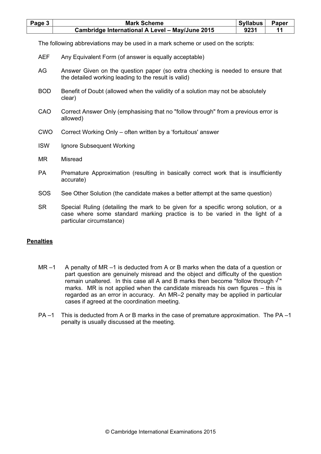 Mark scheme, page 3 of 9