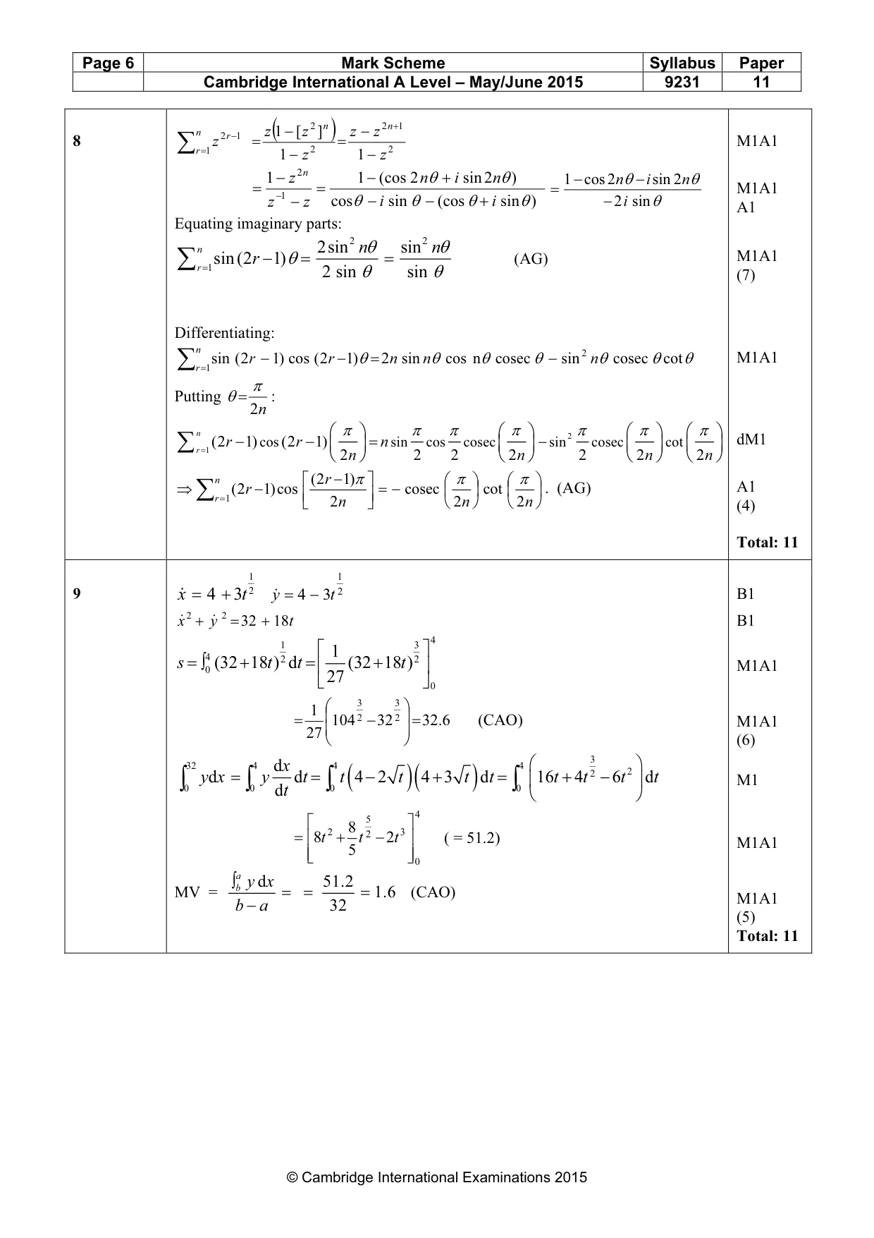 Mark scheme, page 6 of 9