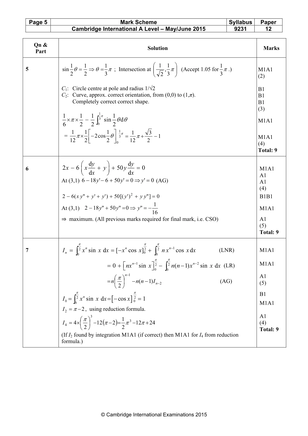 Mark scheme, page 5 of 9