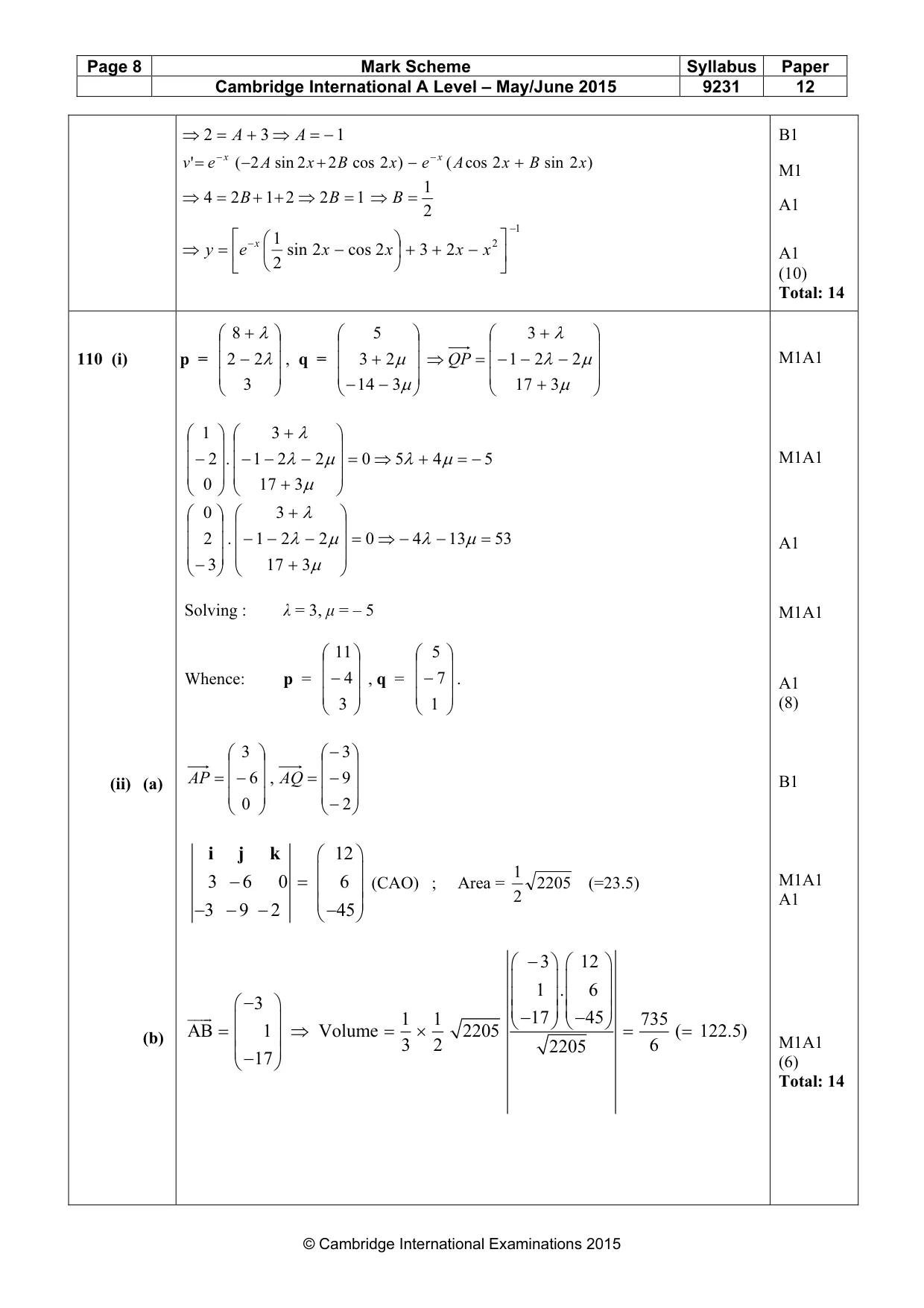 Mark scheme, page 8 of 9