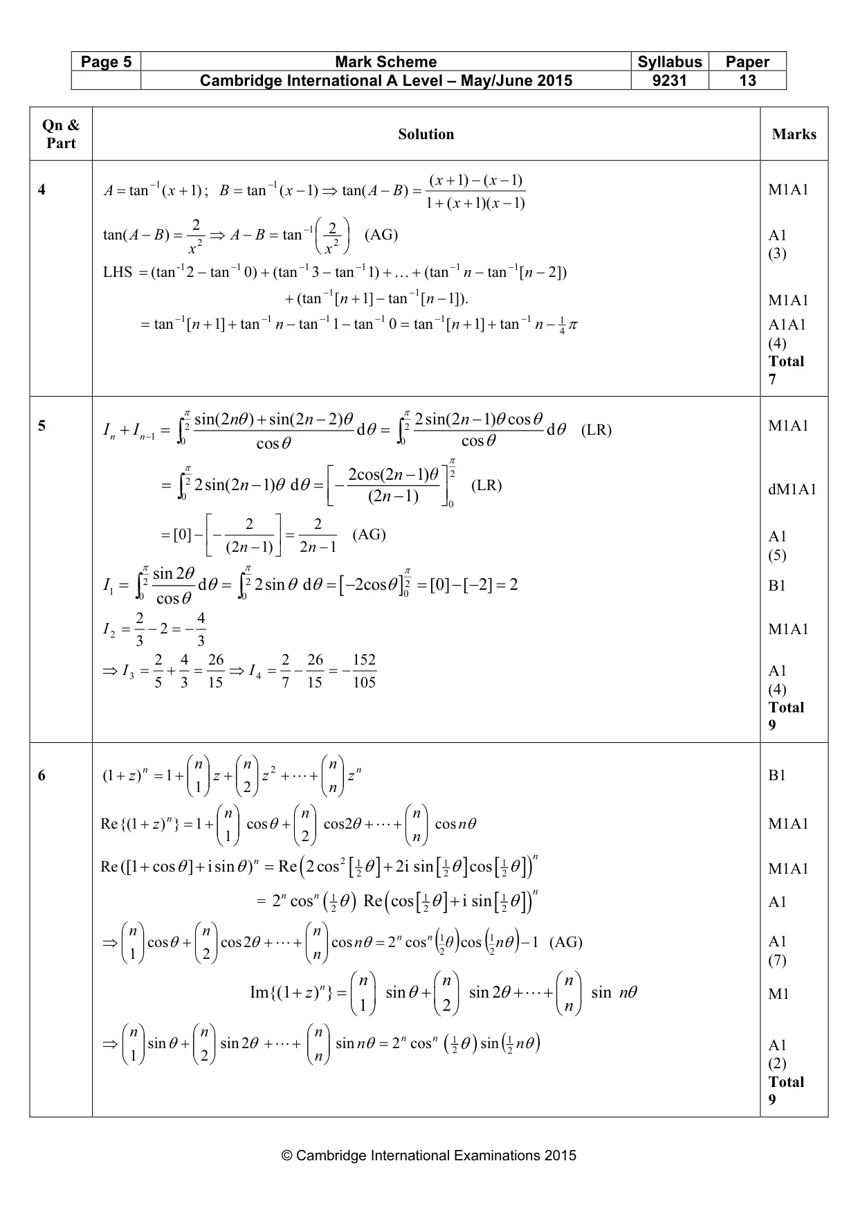 Mark scheme, page 5 of 10