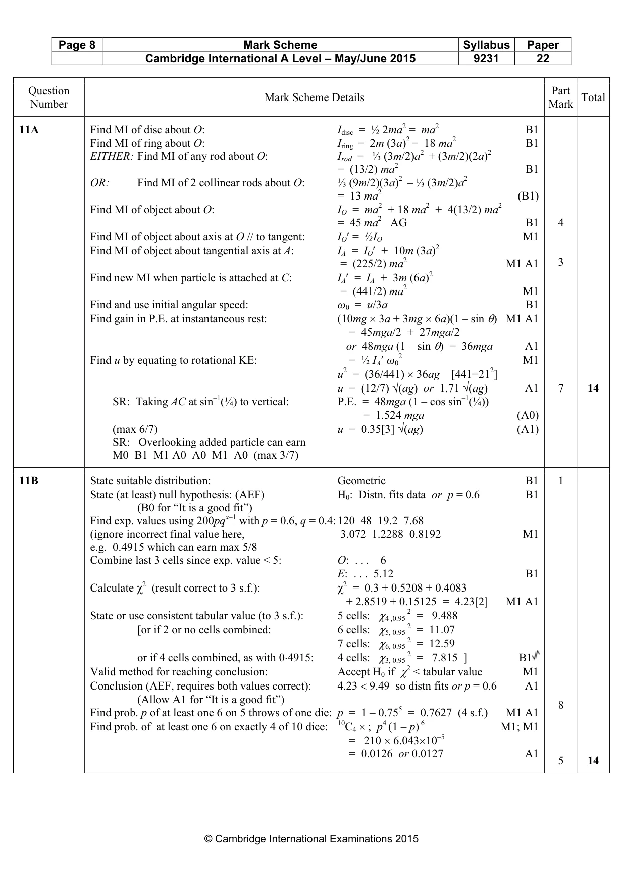 Mark scheme, page 8 of 8