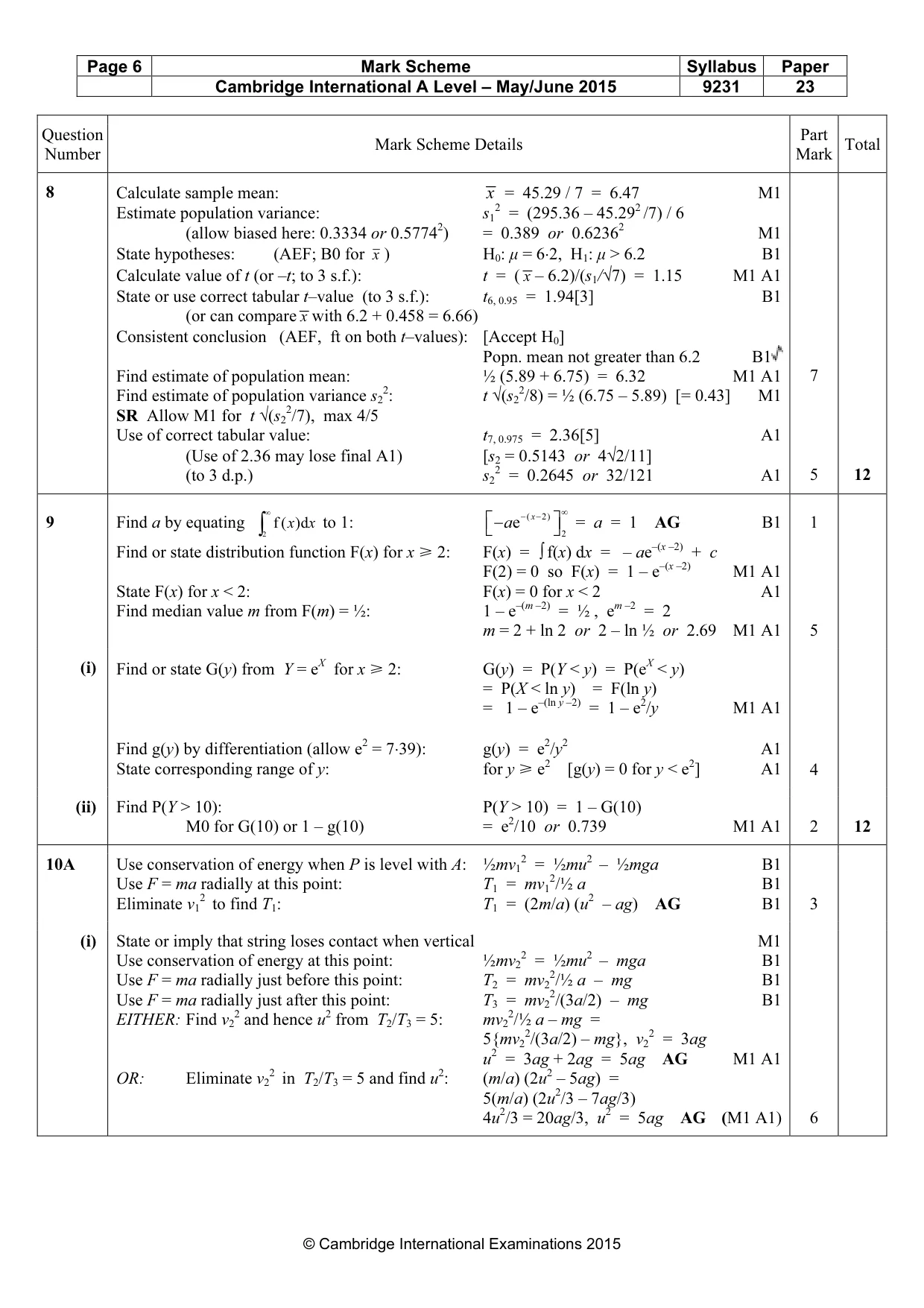 Mark scheme, page 6 of 7