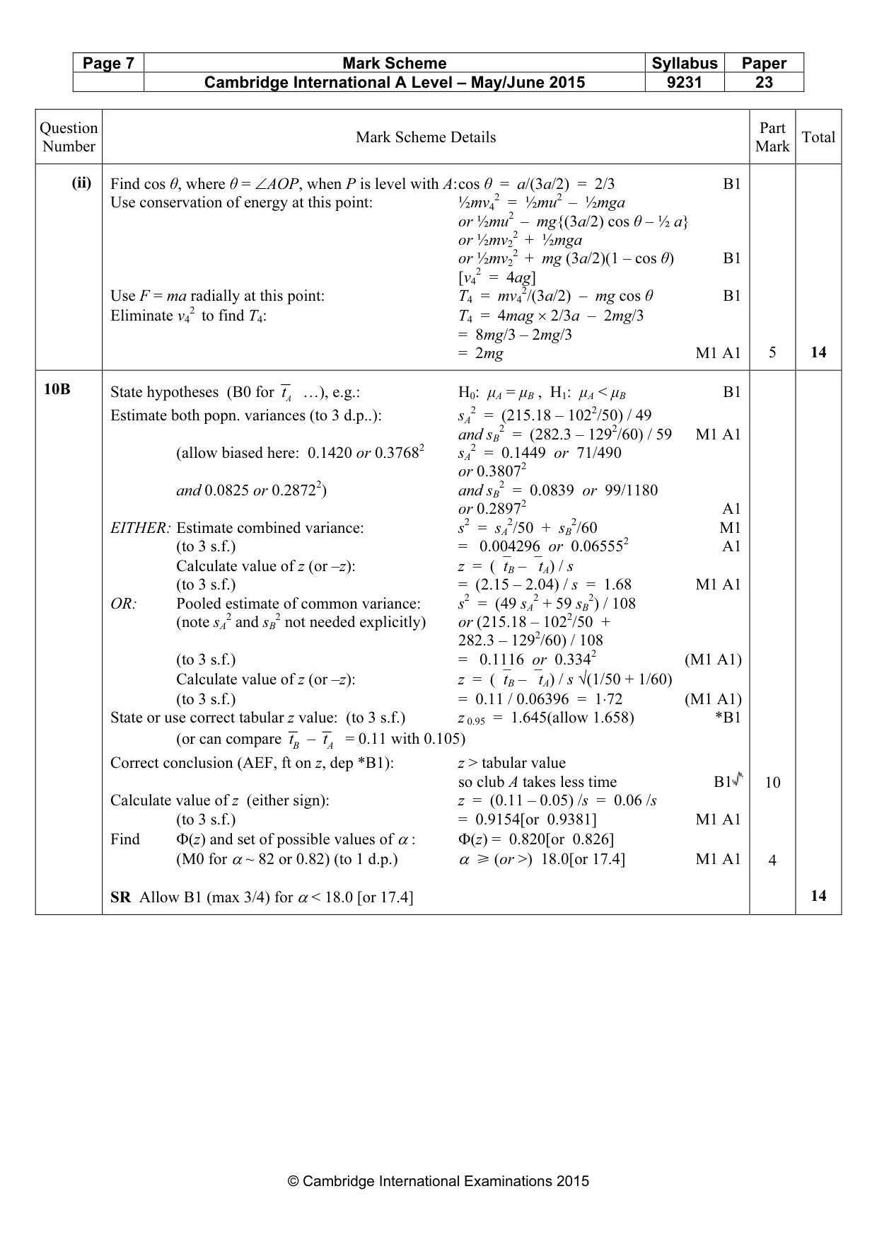 Mark scheme, page 7 of 7