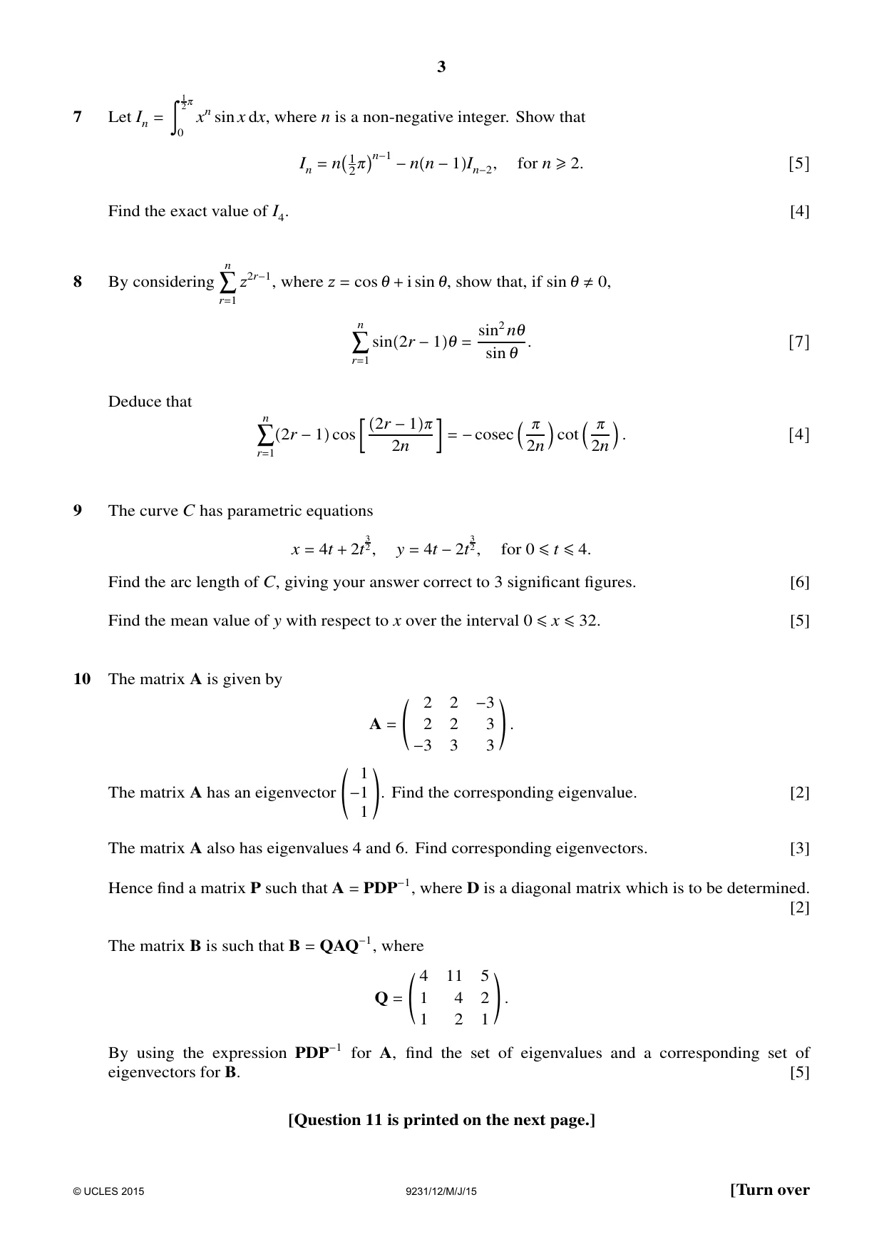 Cambridge A Level Mathematics - Further 9231 2015 May/June Paper 1 · Variant 2 question paper, page 3 of 4