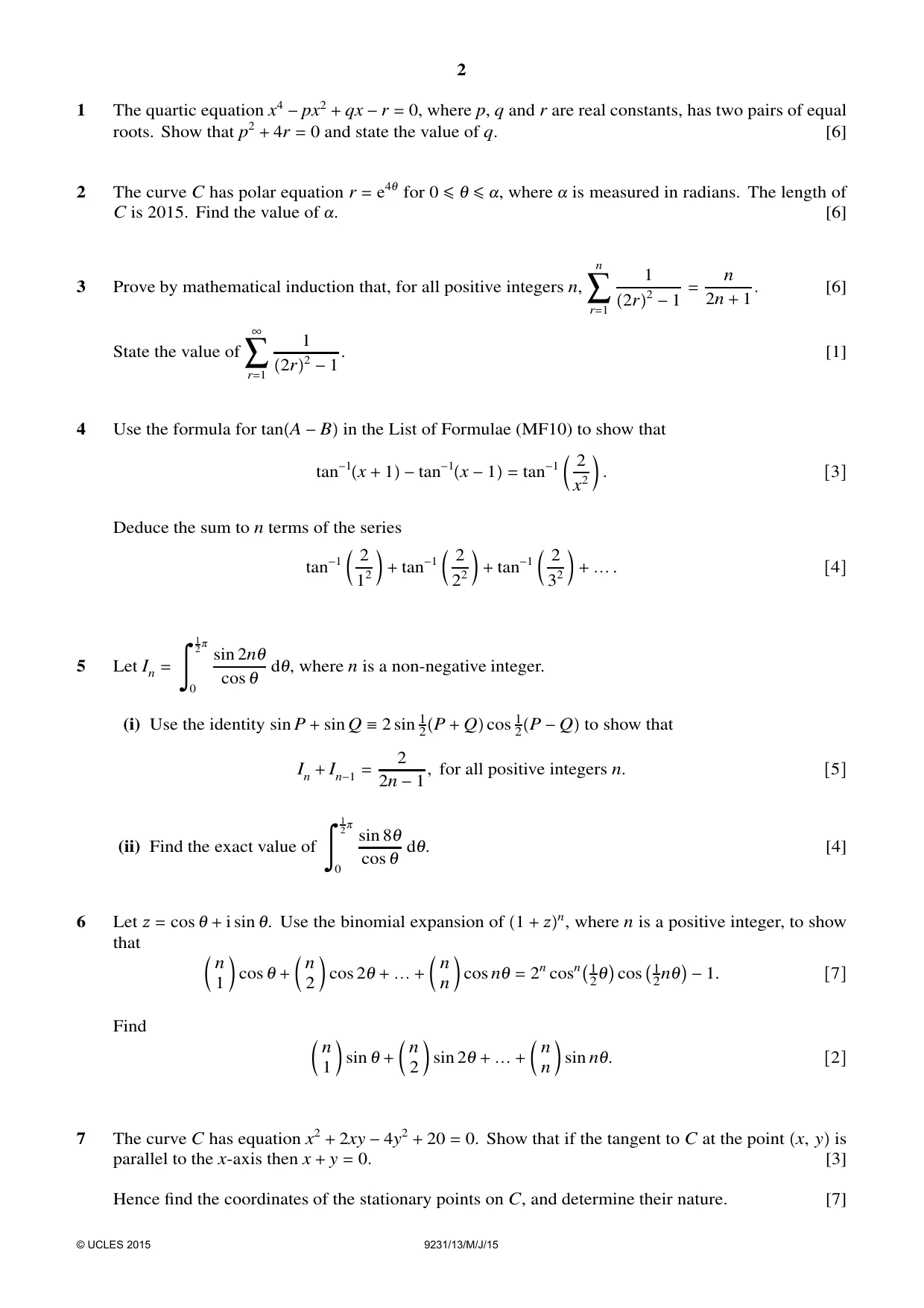 Cambridge A Level Mathematics - Further 9231 2015 May/June Paper 1 · Variant 3 question paper, page 2 of 4