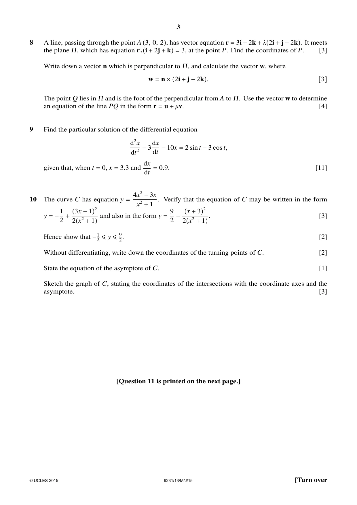 Cambridge A Level Mathematics - Further 9231 2015 May/June Paper 1 · Variant 3 question paper, page 3 of 4