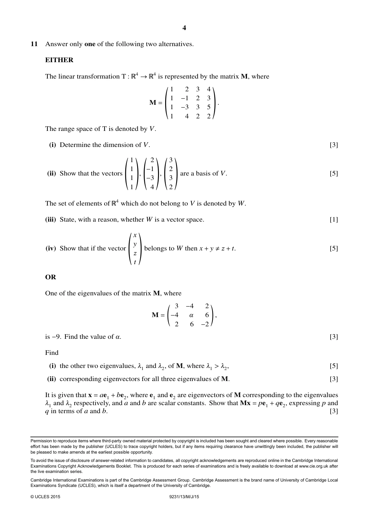 Cambridge A Level Mathematics - Further 9231 2015 May/June Paper 1 · Variant 3 question paper, page 4 of 4