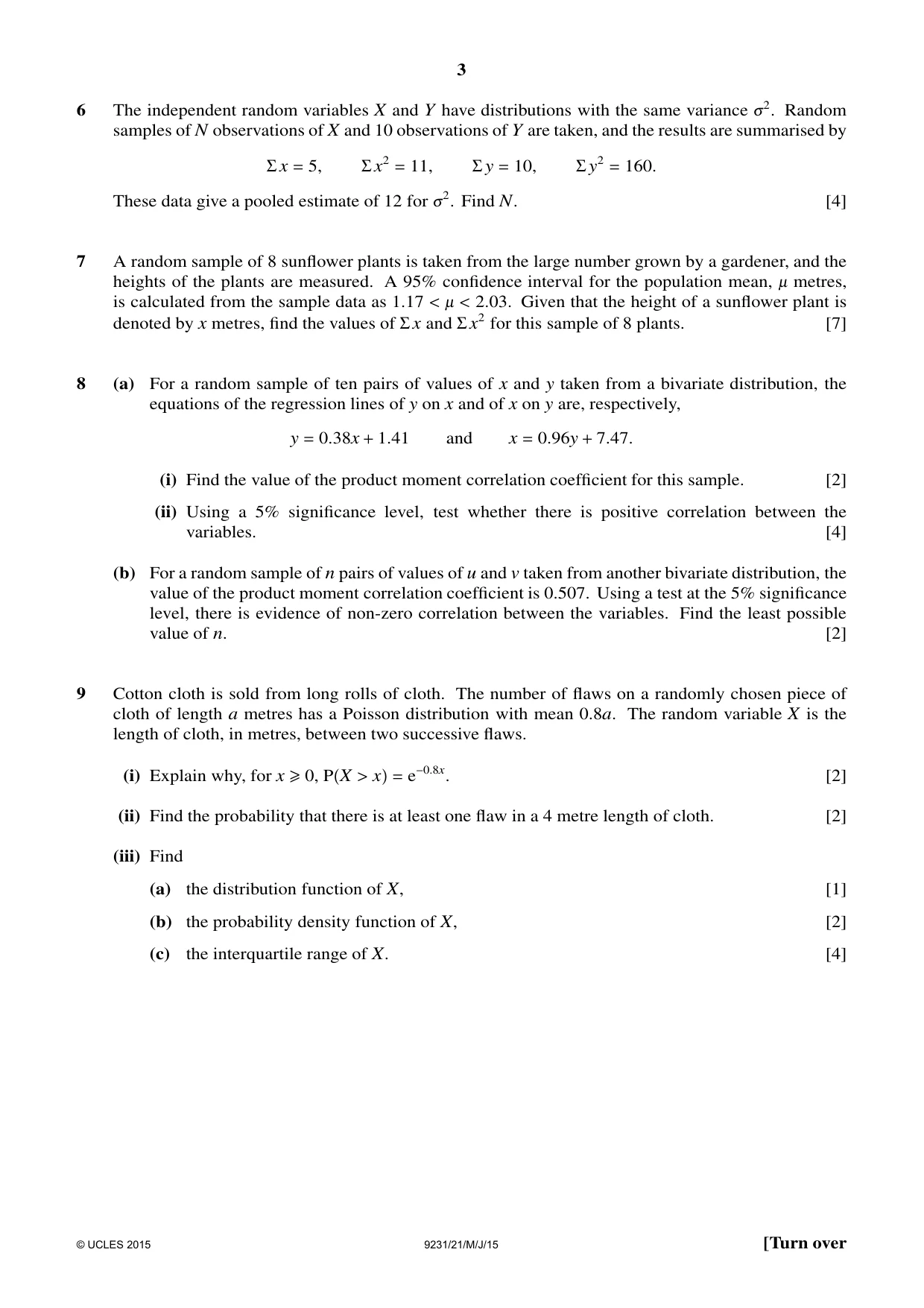 Cambridge A Level Mathematics - Further 9231 2015 May/June Paper 2 · Variant 1 question paper, page 3 of 8