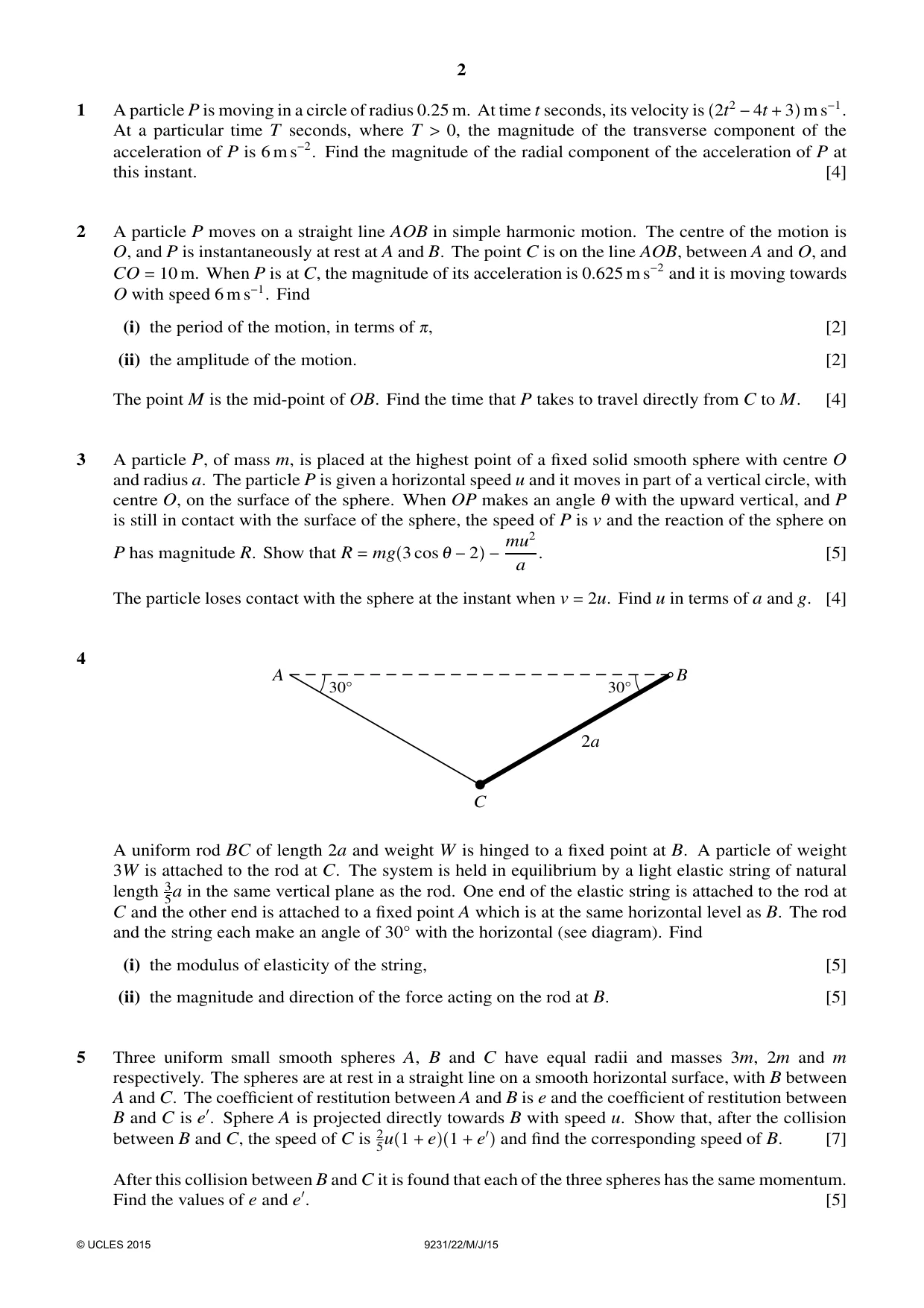 Cambridge A Level Mathematics - Further 9231 2015 May/June Paper 2 · Variant 2 question paper, page 2 of 8