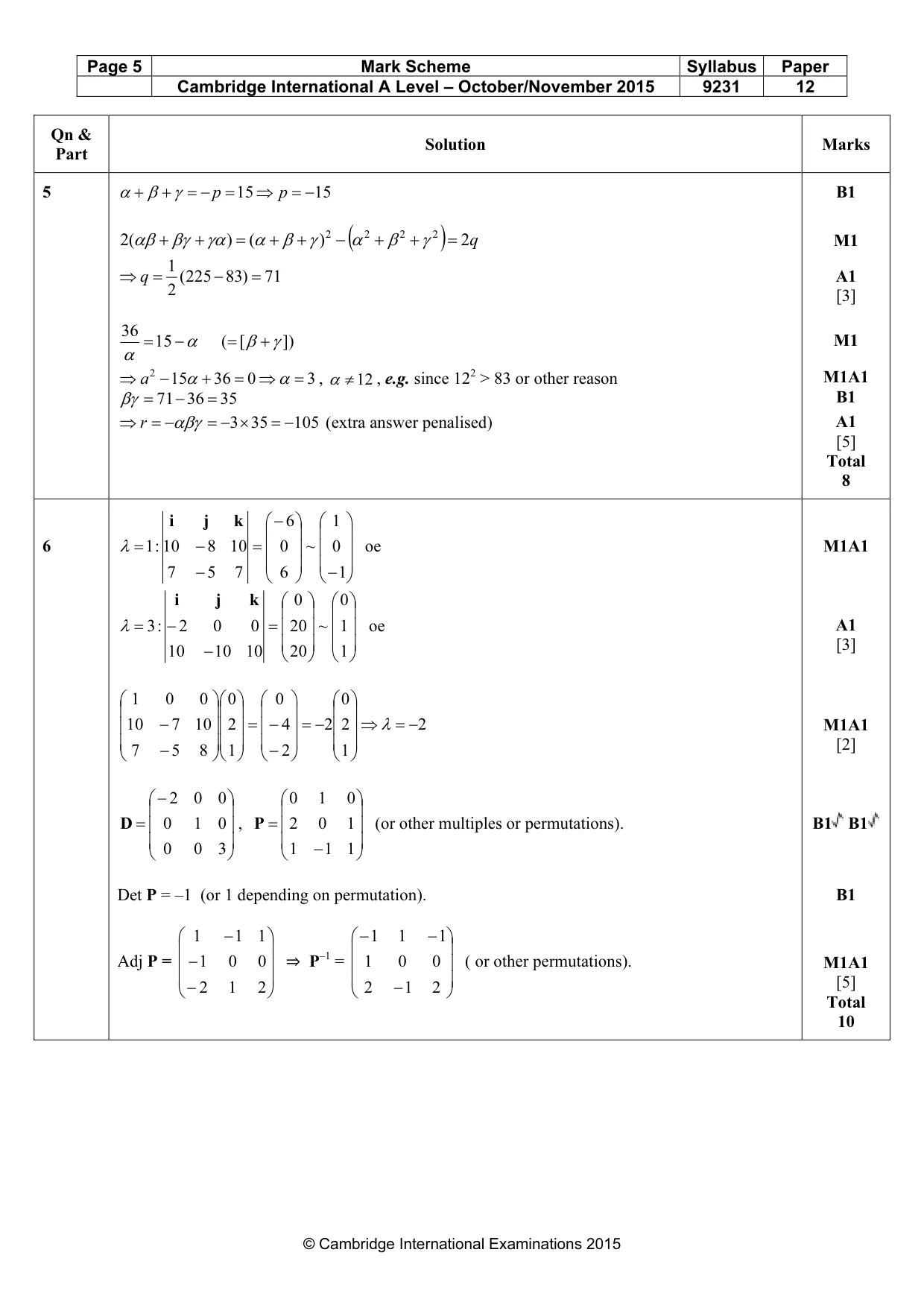 Mark scheme, page 5 of 10