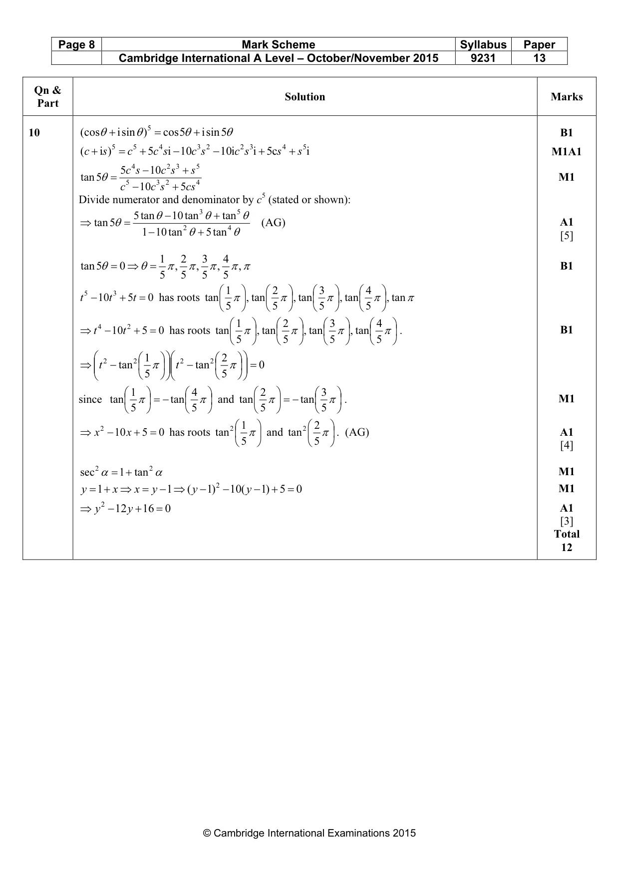Mark scheme, page 8 of 10