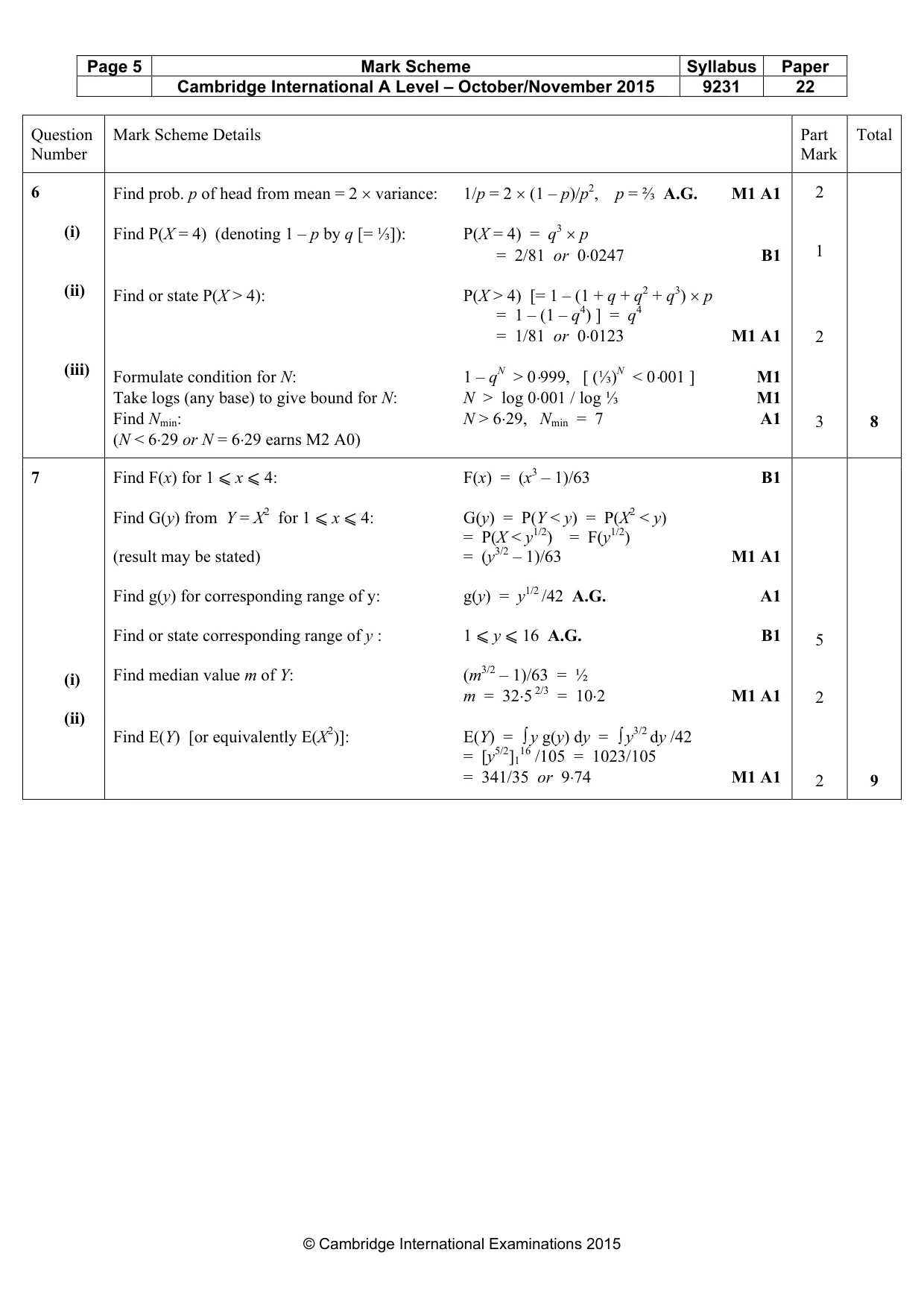 Mark scheme, page 5 of 8