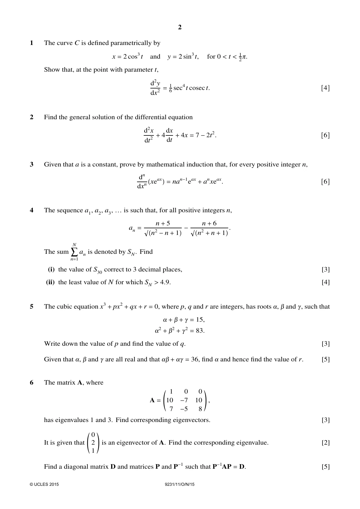 Cambridge A Level Mathematics - Further 9231 2015 Oct/Nov Paper 1 · Variant 1 question paper, page 2 of 4