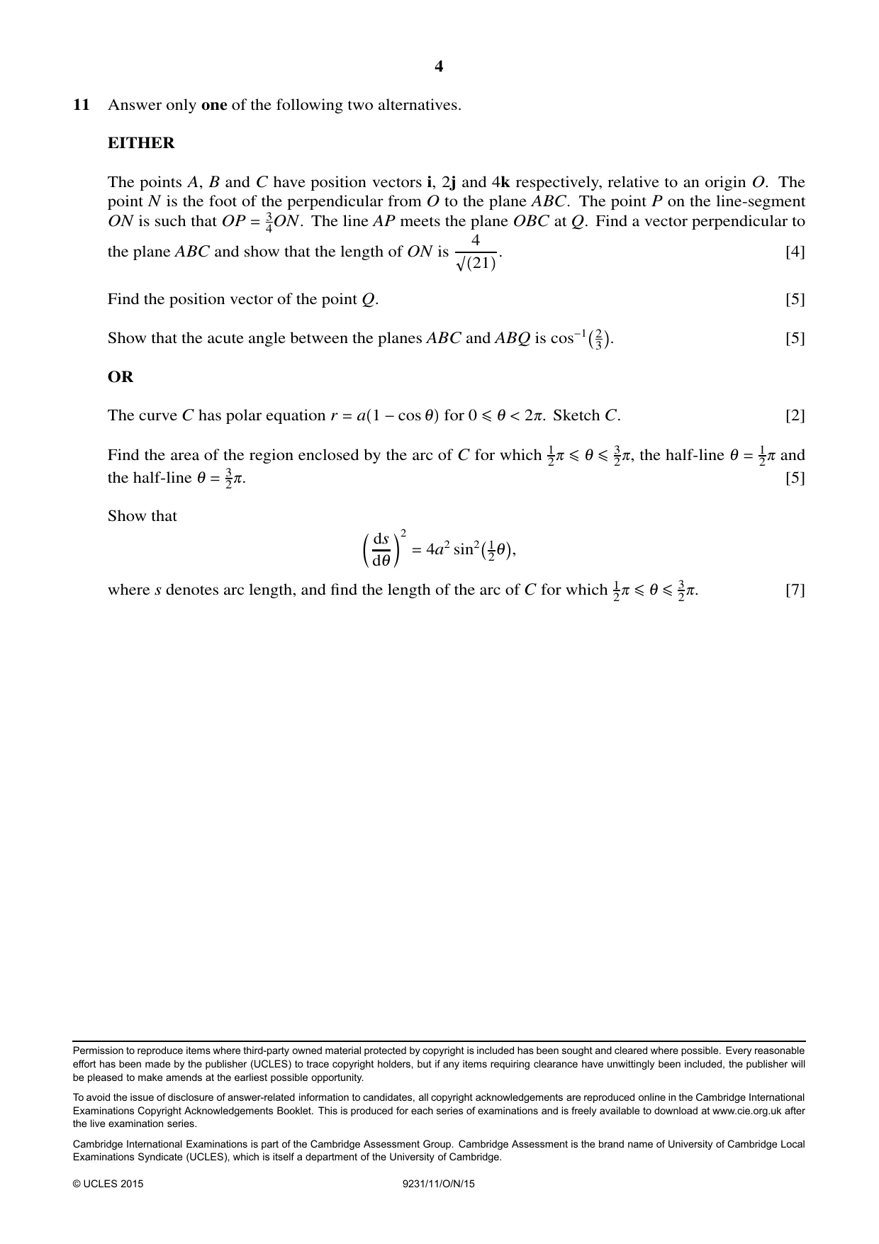 Cambridge A Level Mathematics - Further 9231 2015 Oct/Nov Paper 1 · Variant 1 question paper, page 4 of 4