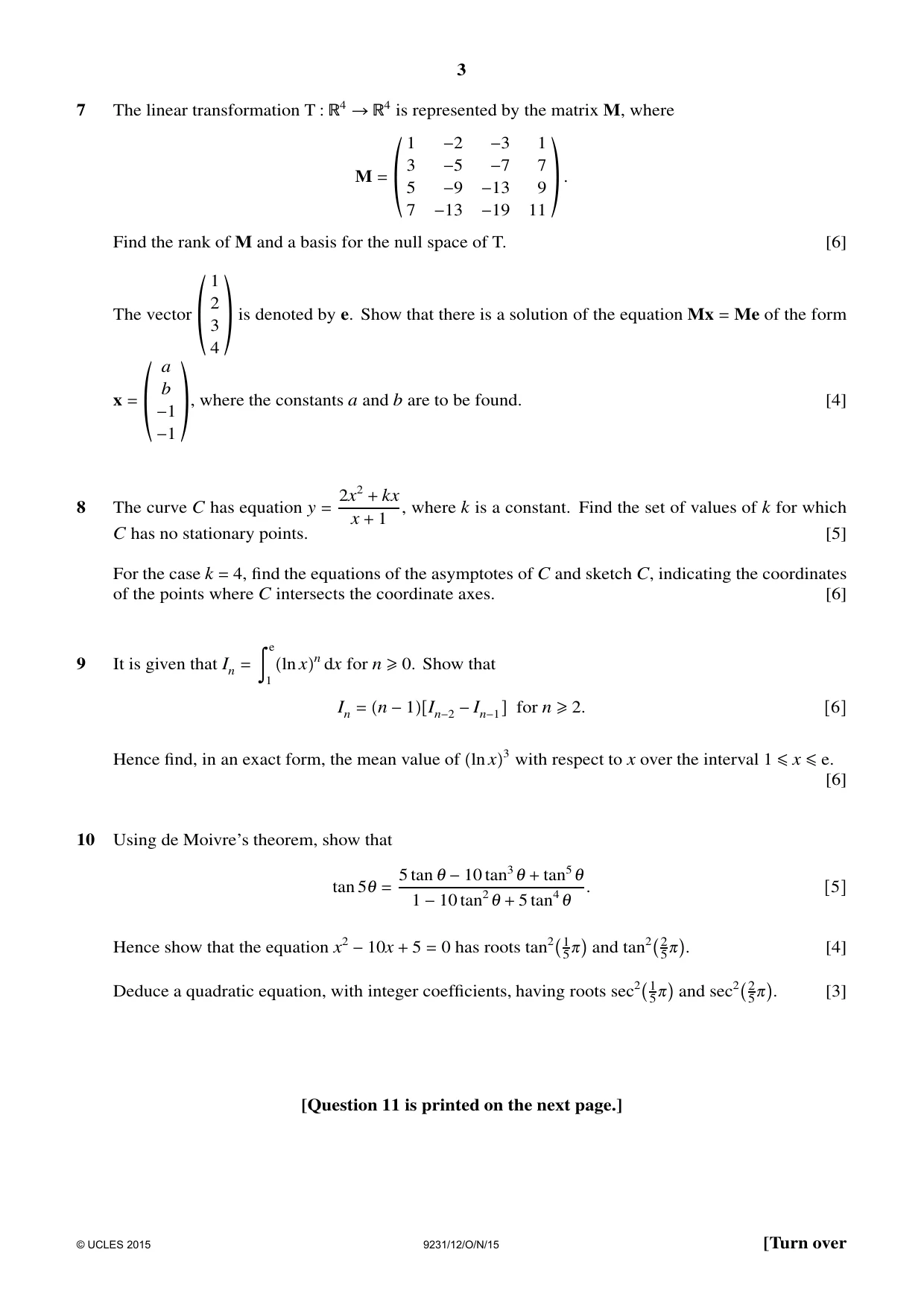 Cambridge A Level Mathematics - Further 9231 2015 Oct/Nov Paper 1 · Variant 2 question paper, page 3 of 4