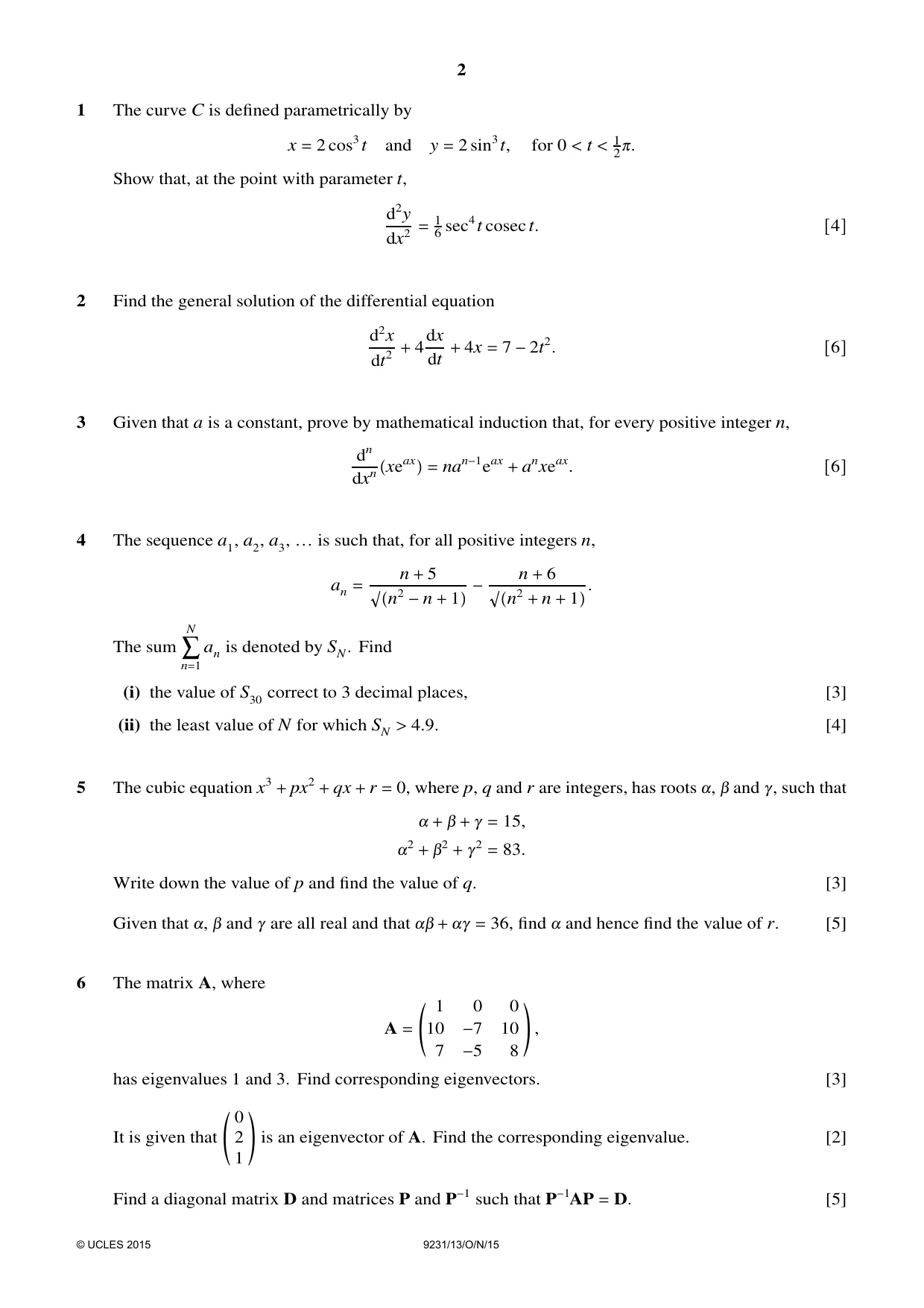 Cambridge A Level Mathematics - Further 9231 2015 Oct/Nov Paper 1 · Variant 3 question paper, page 2 of 4