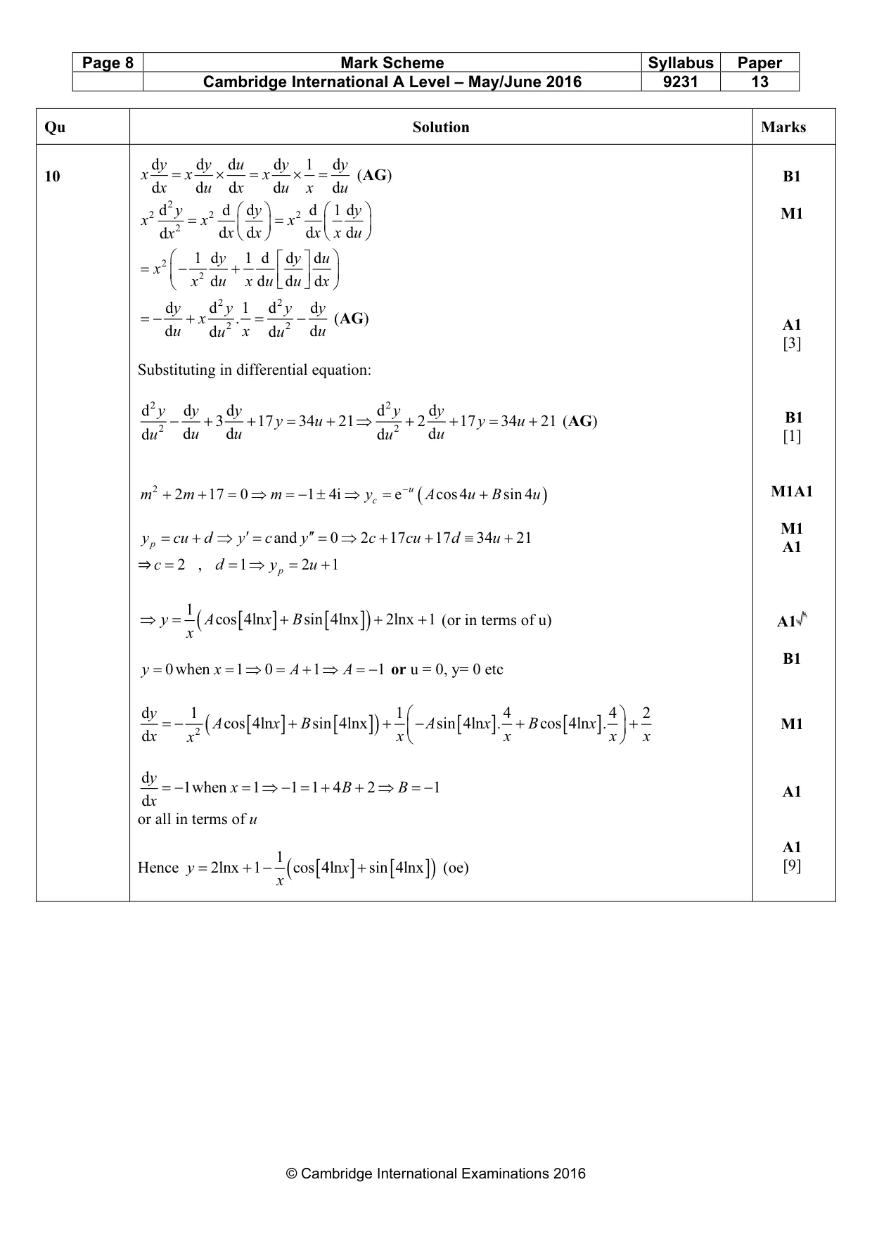Mark scheme, page 8 of 10