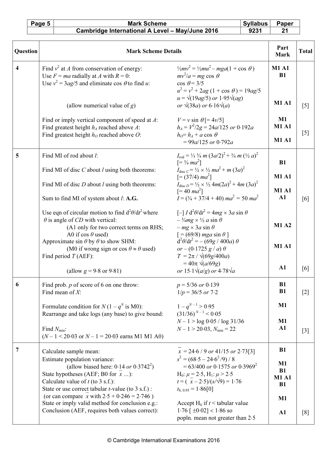 Mark scheme, page 5 of 8
