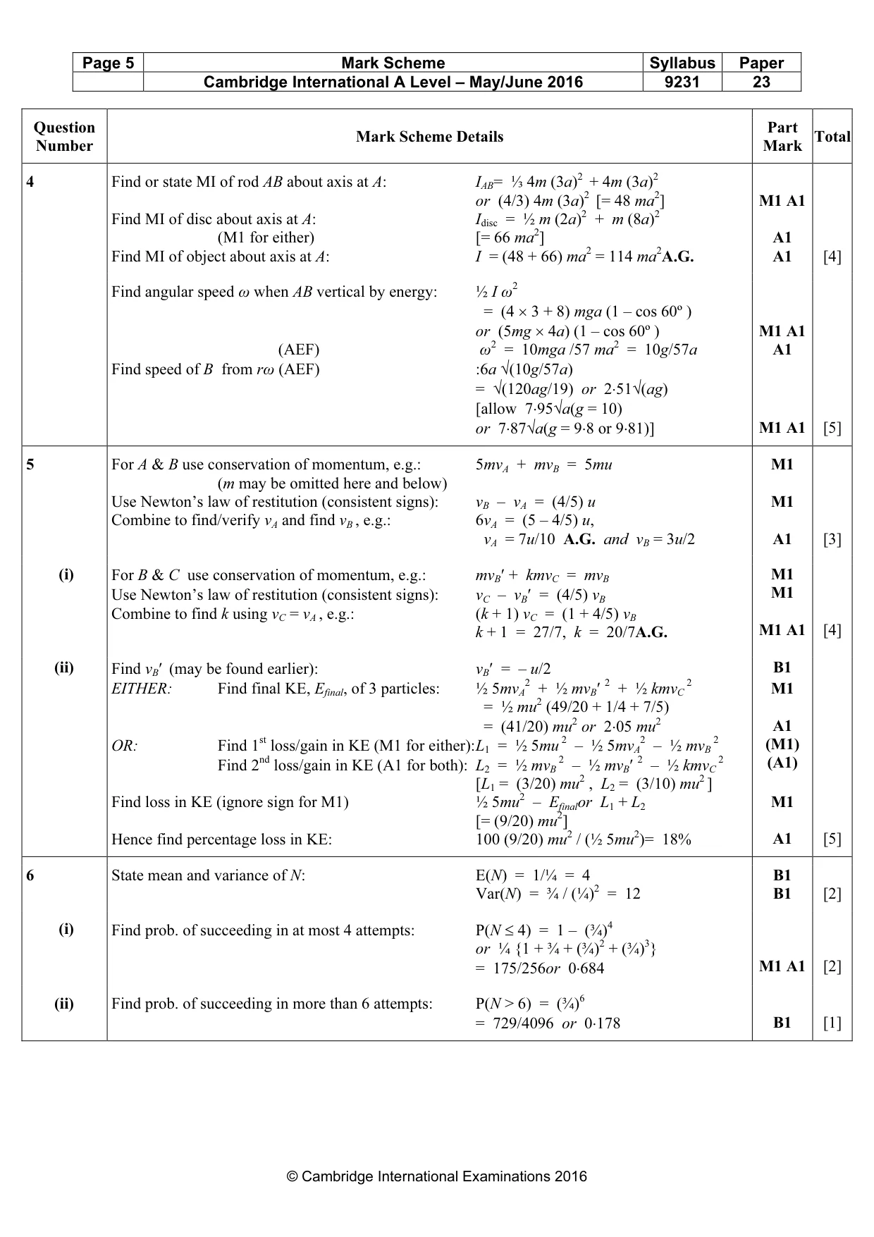 Mark scheme, page 5 of 8