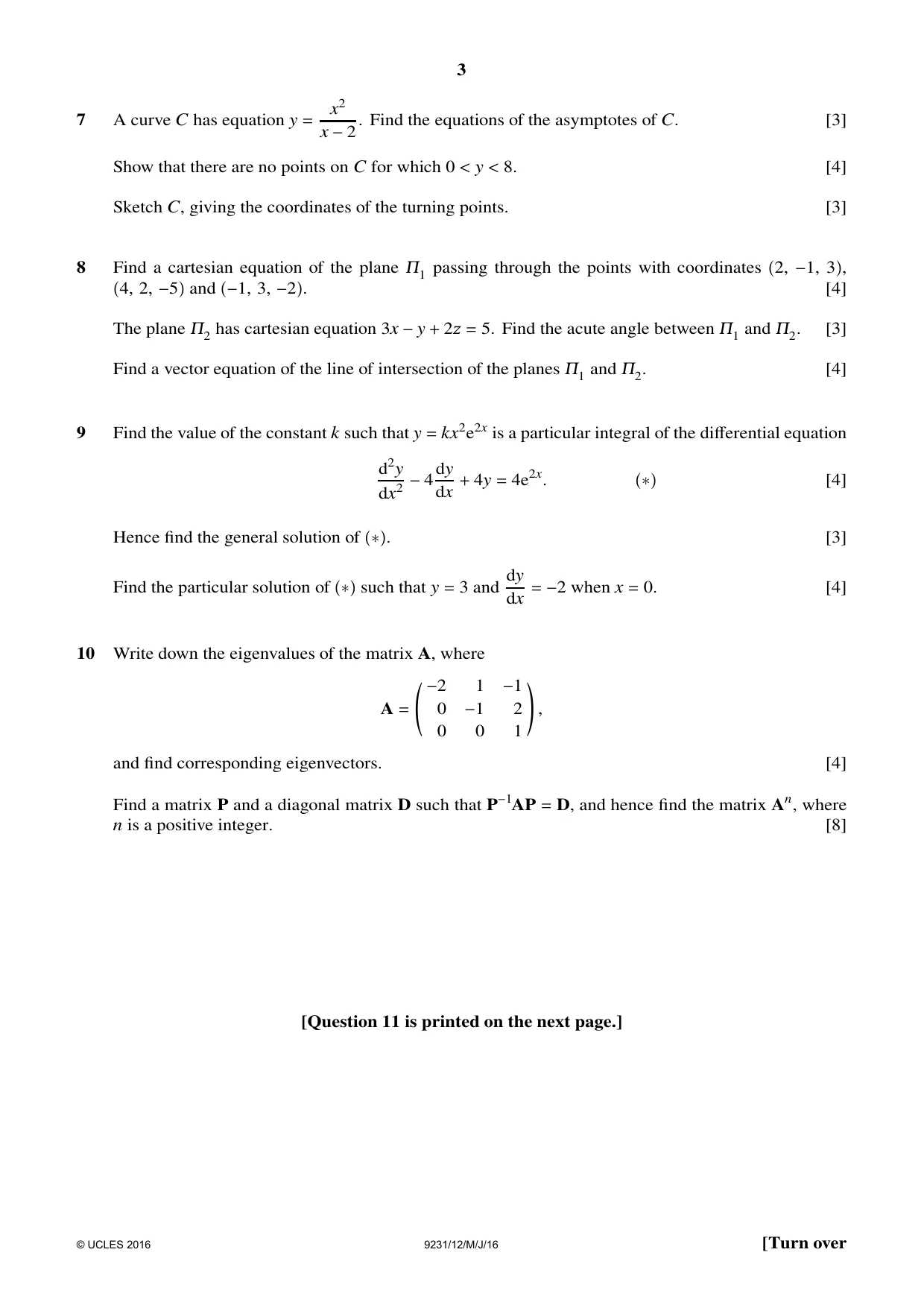 Cambridge A Level Mathematics - Further 9231 2016 May/June Paper 1 · Variant 2 question paper, page 3 of 4