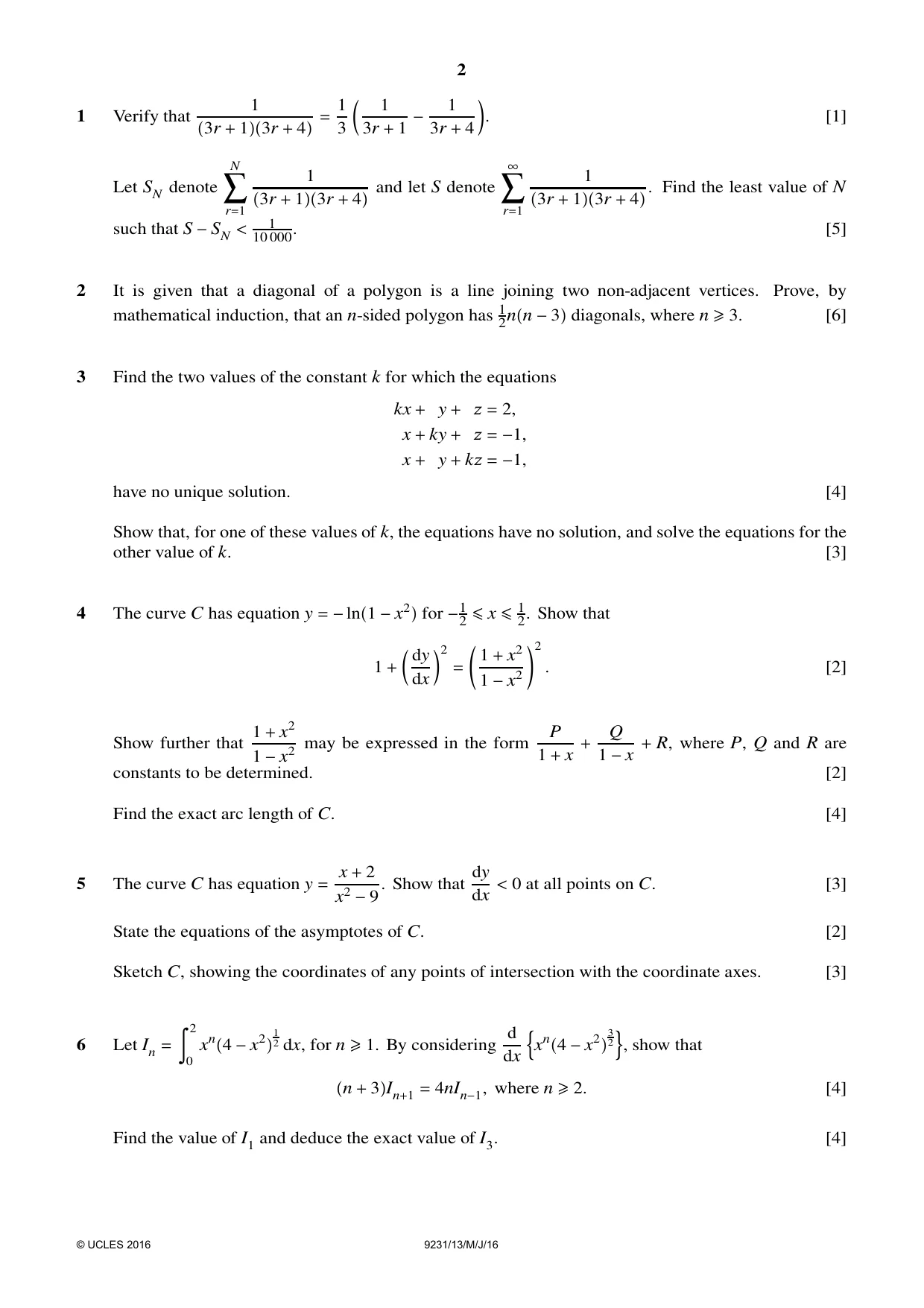 Cambridge A Level Mathematics - Further 9231 2016 May/June Paper 1 · Variant 3 question paper, page 2 of 4