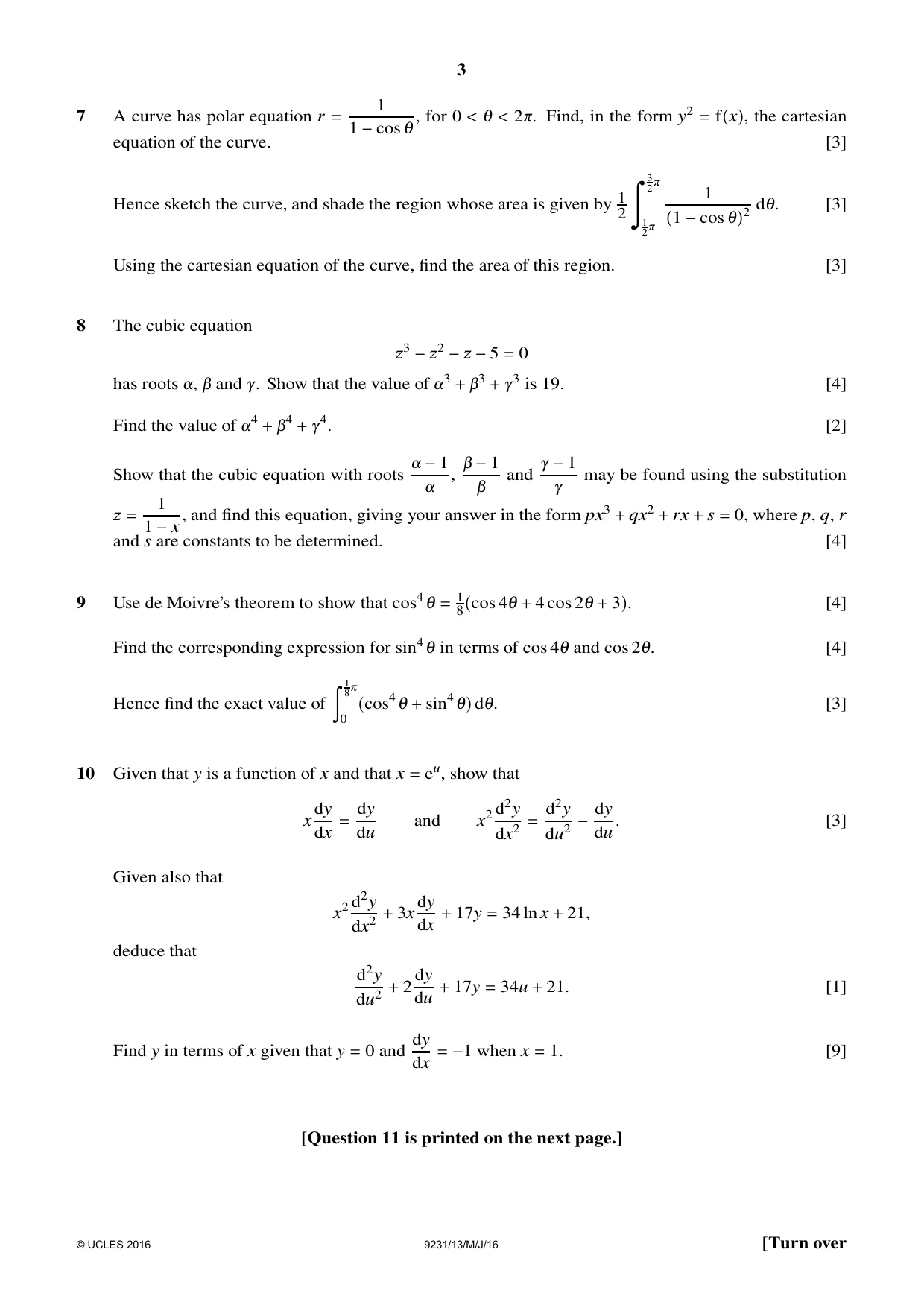 Cambridge A Level Mathematics - Further 9231 2016 May/June Paper 1 · Variant 3 question paper, page 3 of 4