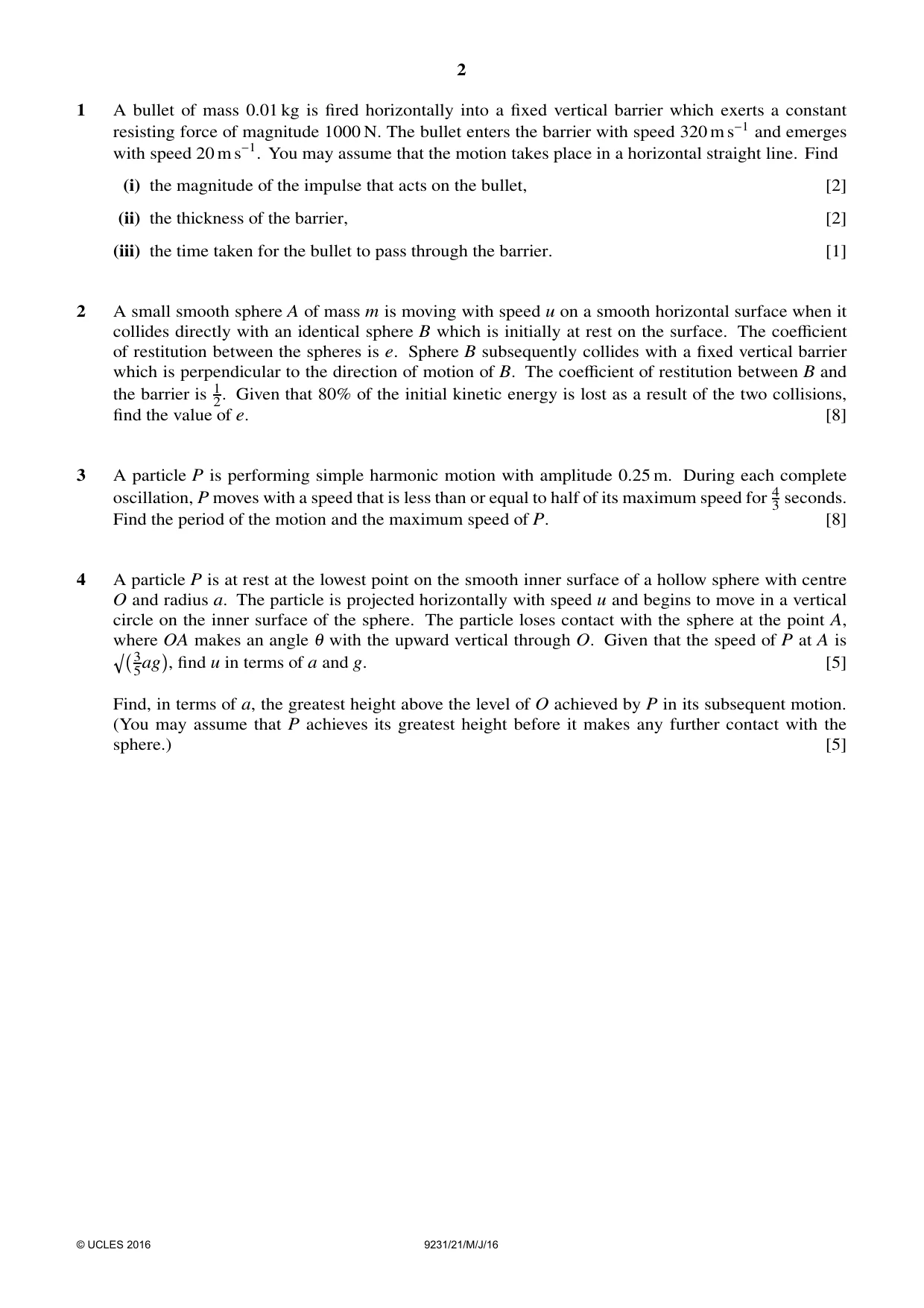 Cambridge A Level Mathematics - Further 9231 2016 May/June Paper 2 · Variant 1 question paper, page 2 of 8