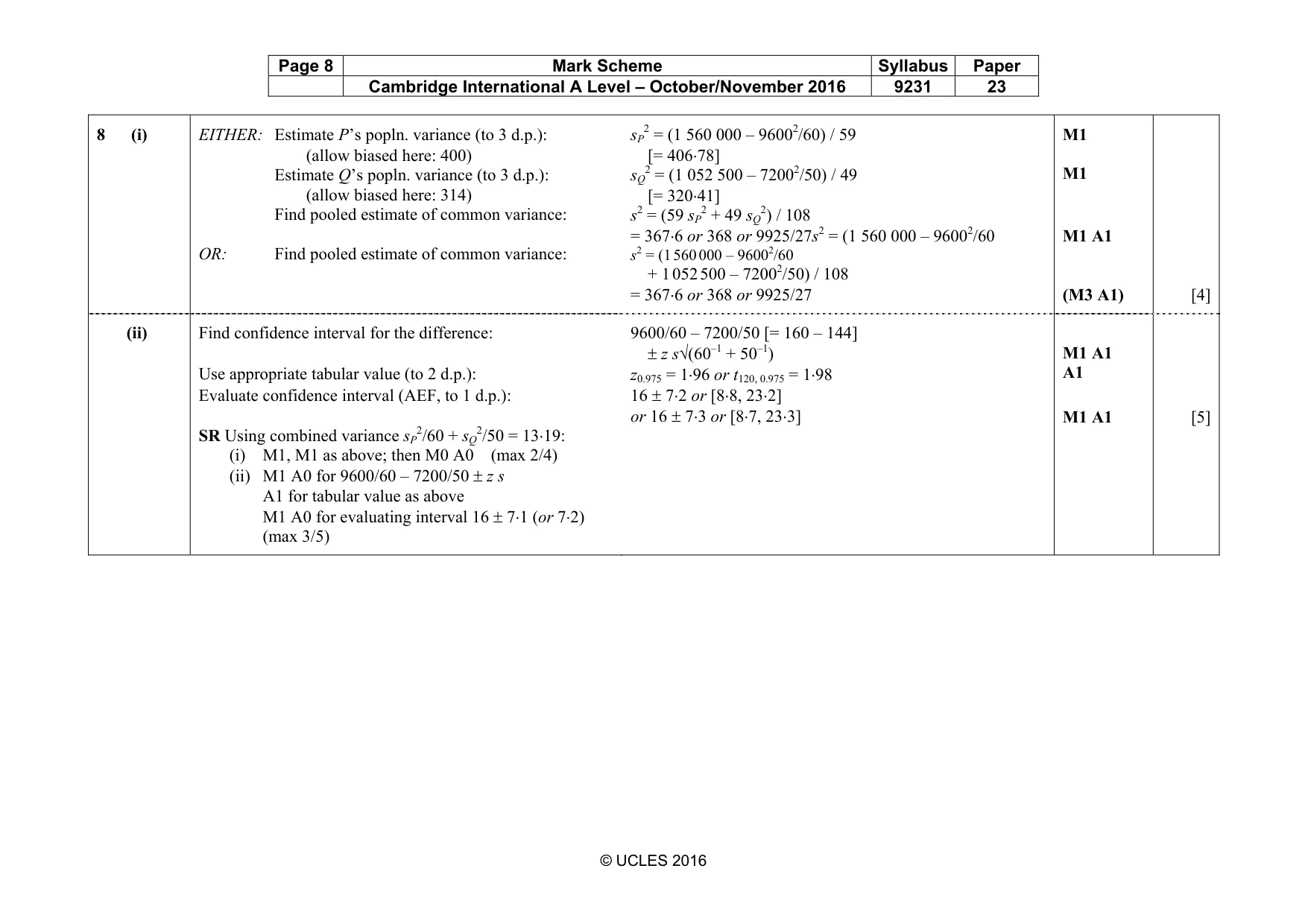 Mark scheme, page 8 of 11