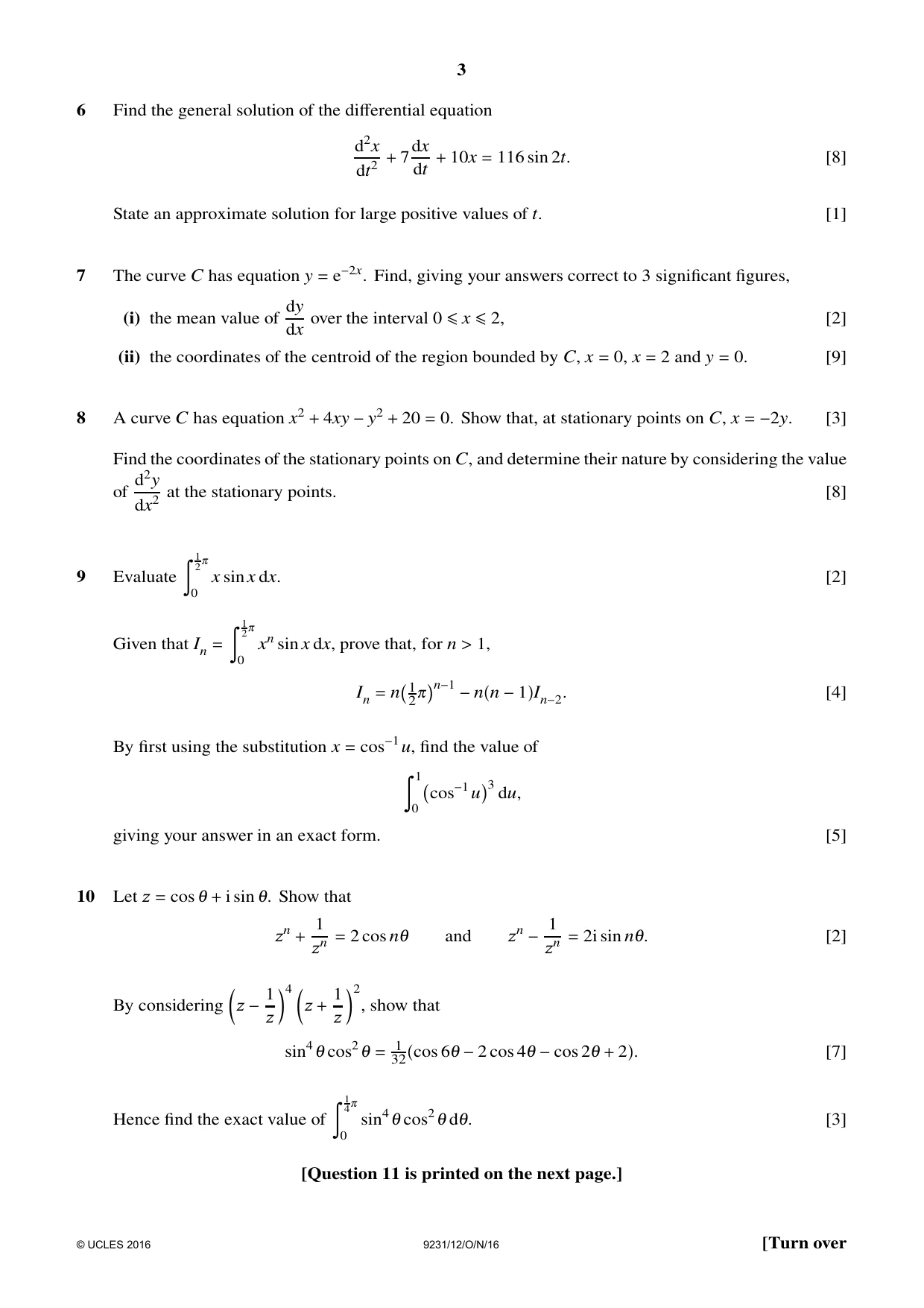 Cambridge A Level Mathematics - Further 9231 2016 Oct/Nov Paper 1 · Variant 2 question paper, page 3 of 4