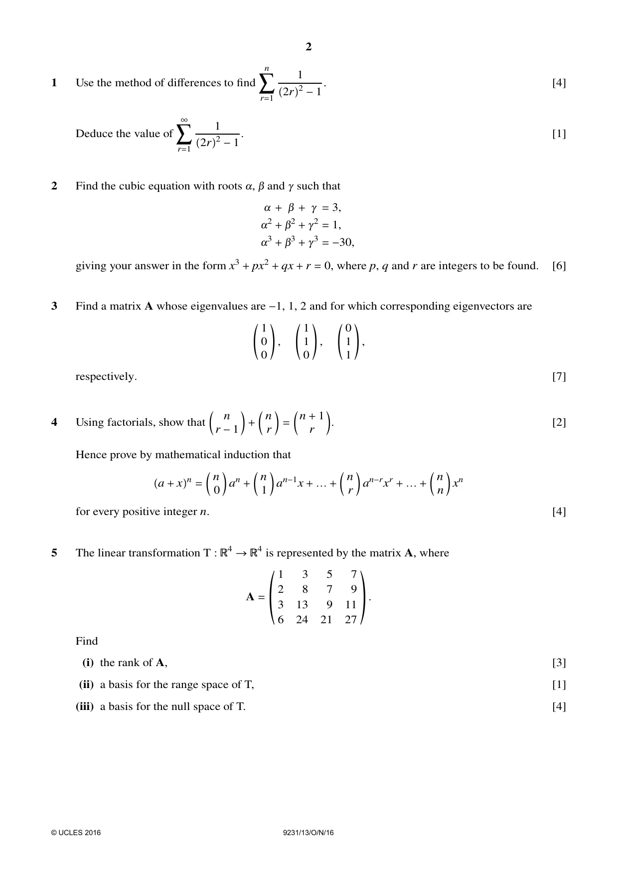 Cambridge A Level Mathematics - Further 9231 2016 Oct/Nov Paper 1 · Variant 3 question paper, page 2 of 4