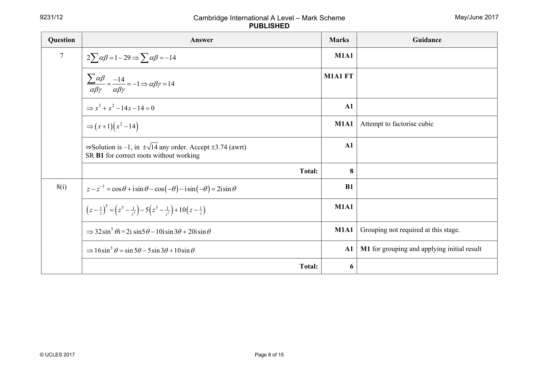 Mark scheme, page 8 of 15