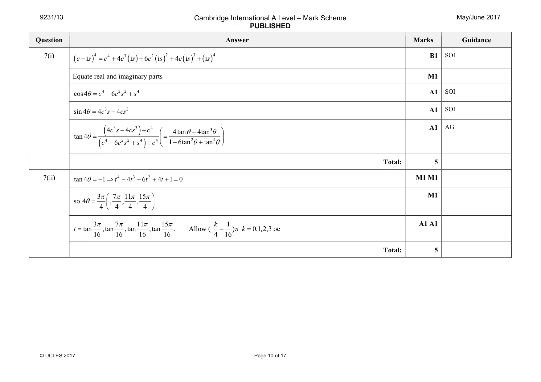Mark scheme, page 10 of 17