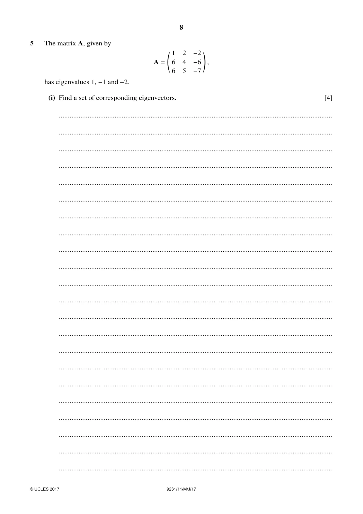 Cambridge A Level Mathematics - Further 9231 2017 May/June Paper 1 · Variant 1 question paper, page 8 of 28