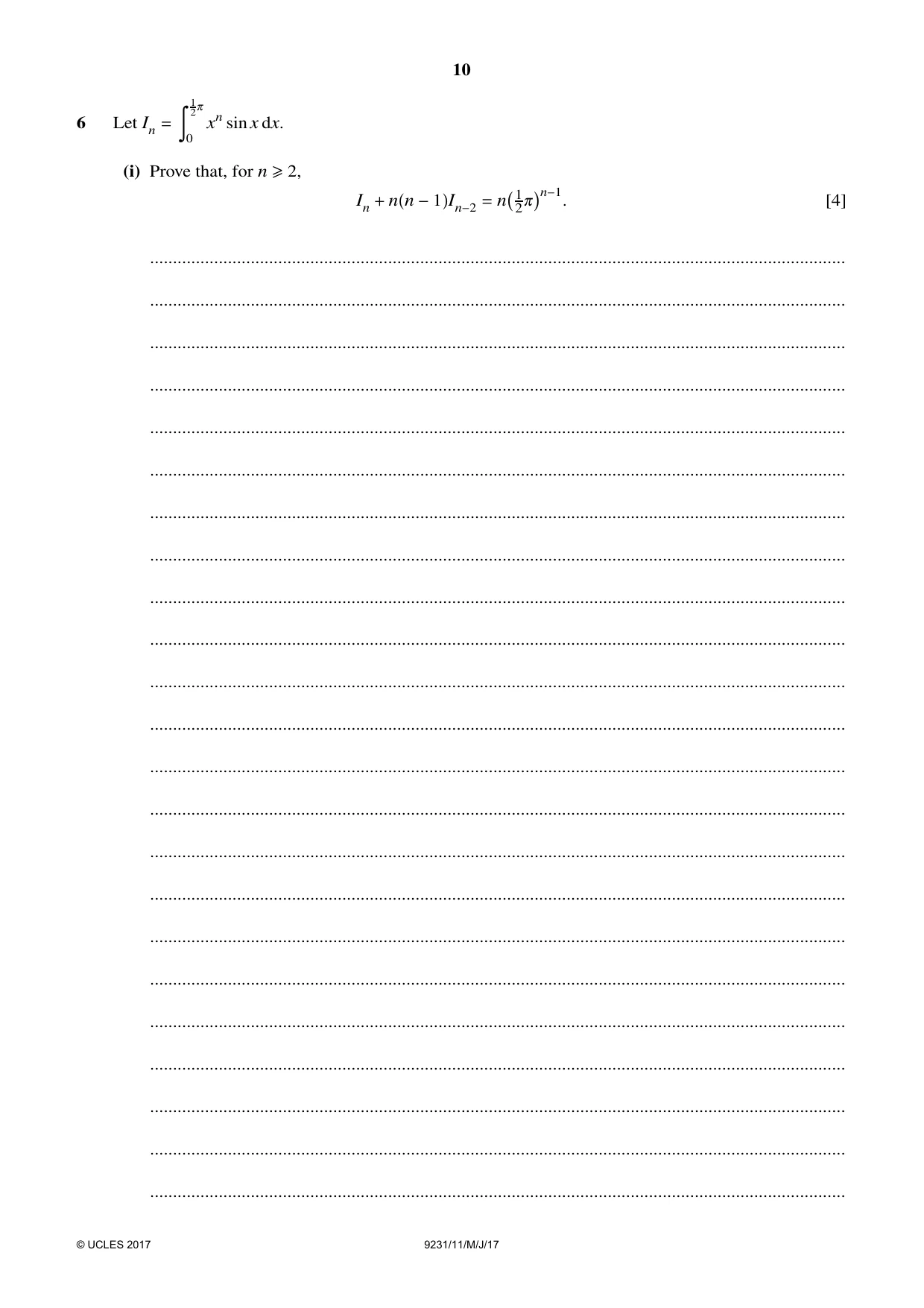 Cambridge A Level Mathematics - Further 9231 2017 May/June Paper 1 · Variant 1 question paper, page 10 of 28