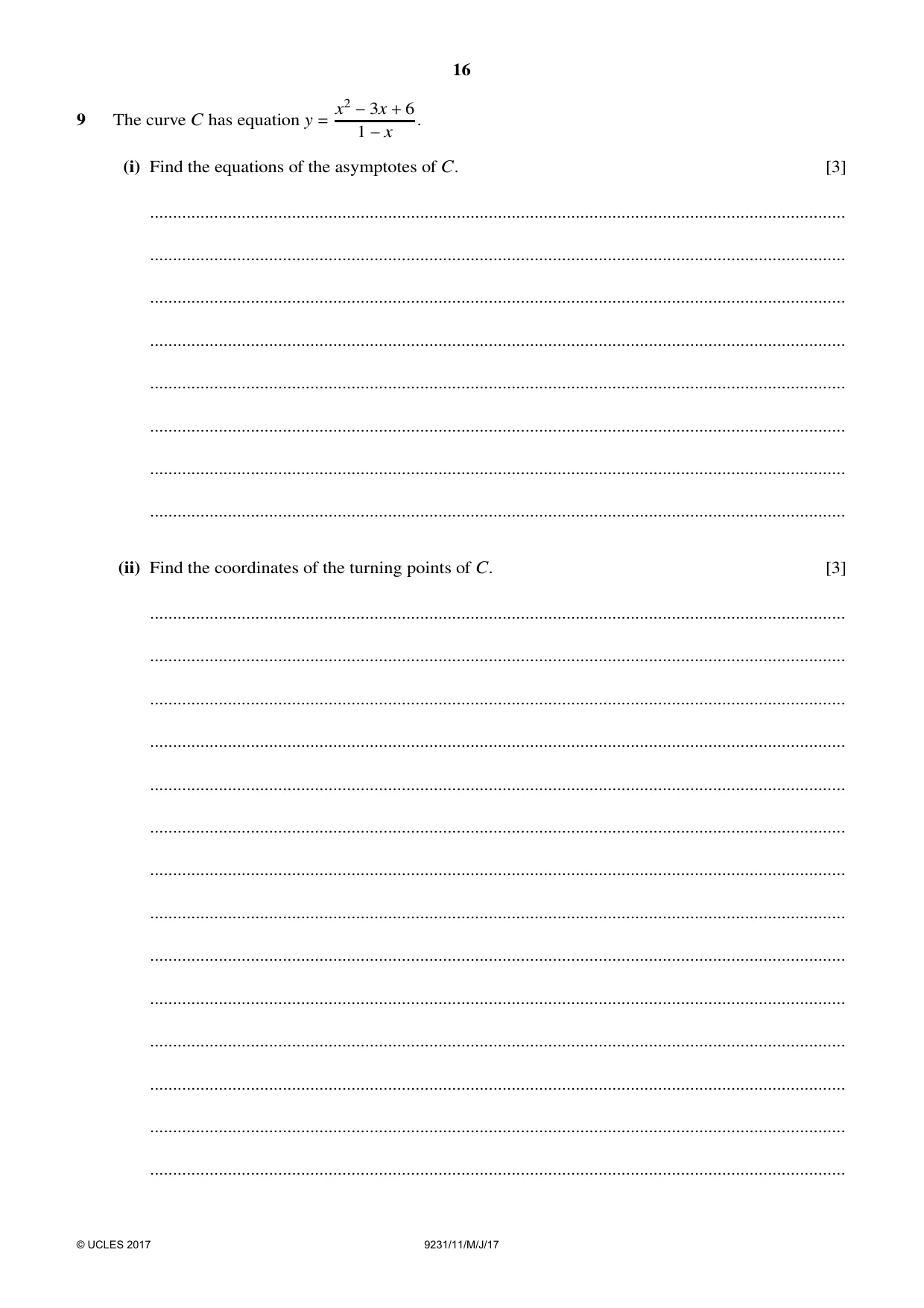 Cambridge A Level Mathematics - Further 9231 2017 May/June Paper 1 · Variant 1 question paper, page 16 of 28