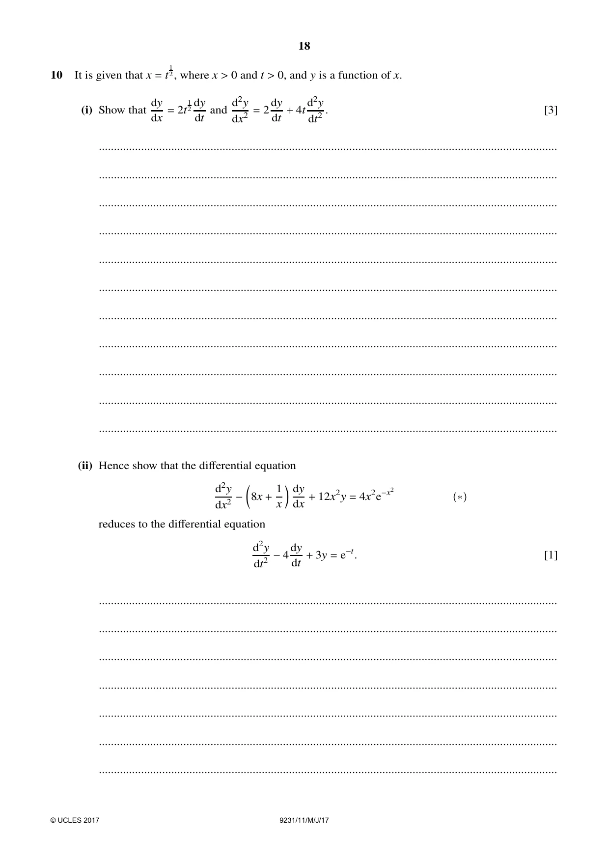 Cambridge A Level Mathematics - Further 9231 2017 May/June Paper 1 · Variant 1 question paper, page 18 of 28