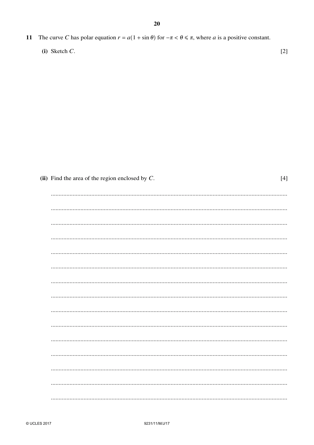 Cambridge A Level Mathematics - Further 9231 2017 May/June Paper 1 · Variant 1 question paper, page 20 of 28