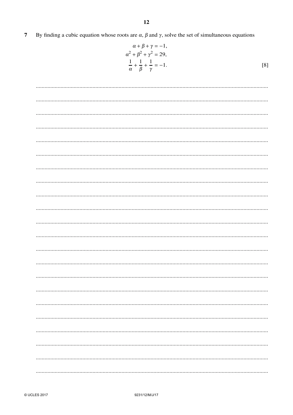 Cambridge A Level Mathematics - Further 9231 2017 May/June Paper 1 · Variant 2 question paper, page 12 of 28