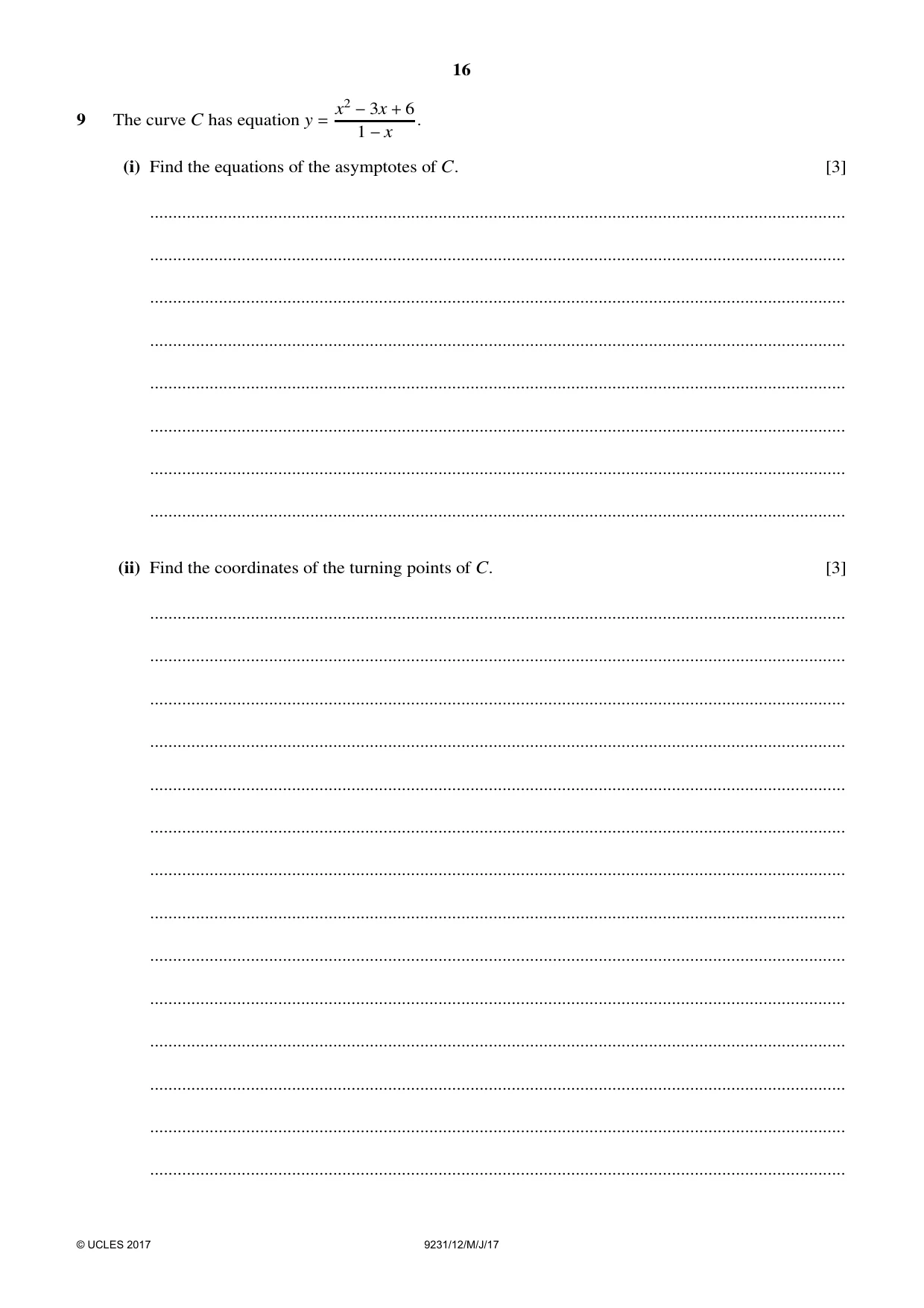 Cambridge A Level Mathematics - Further 9231 2017 May/June Paper 1 · Variant 2 question paper, page 16 of 28