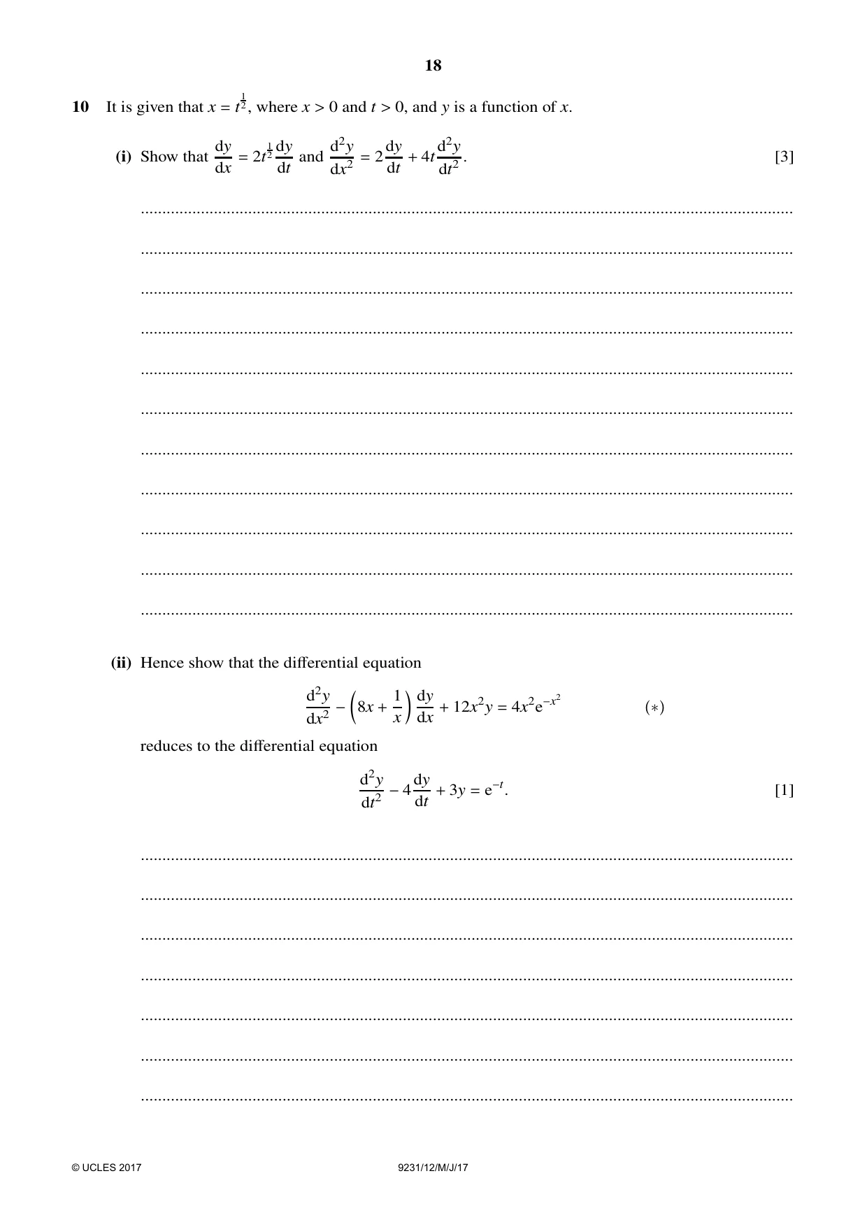 Cambridge A Level Mathematics - Further 9231 2017 May/June Paper 1 · Variant 2 question paper, page 18 of 28
