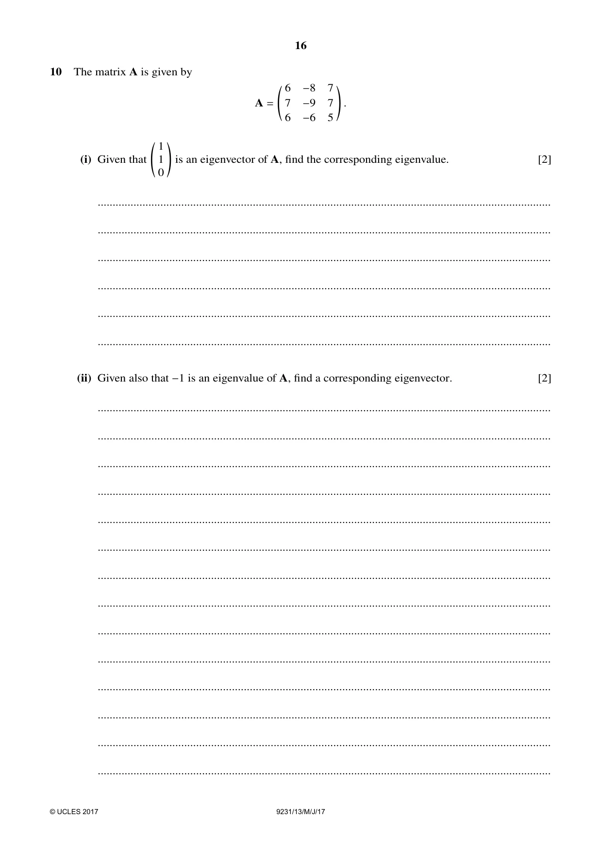 Cambridge A Level Mathematics - Further 9231 2017 May/June Paper 1 · Variant 3 question paper, page 16 of 24