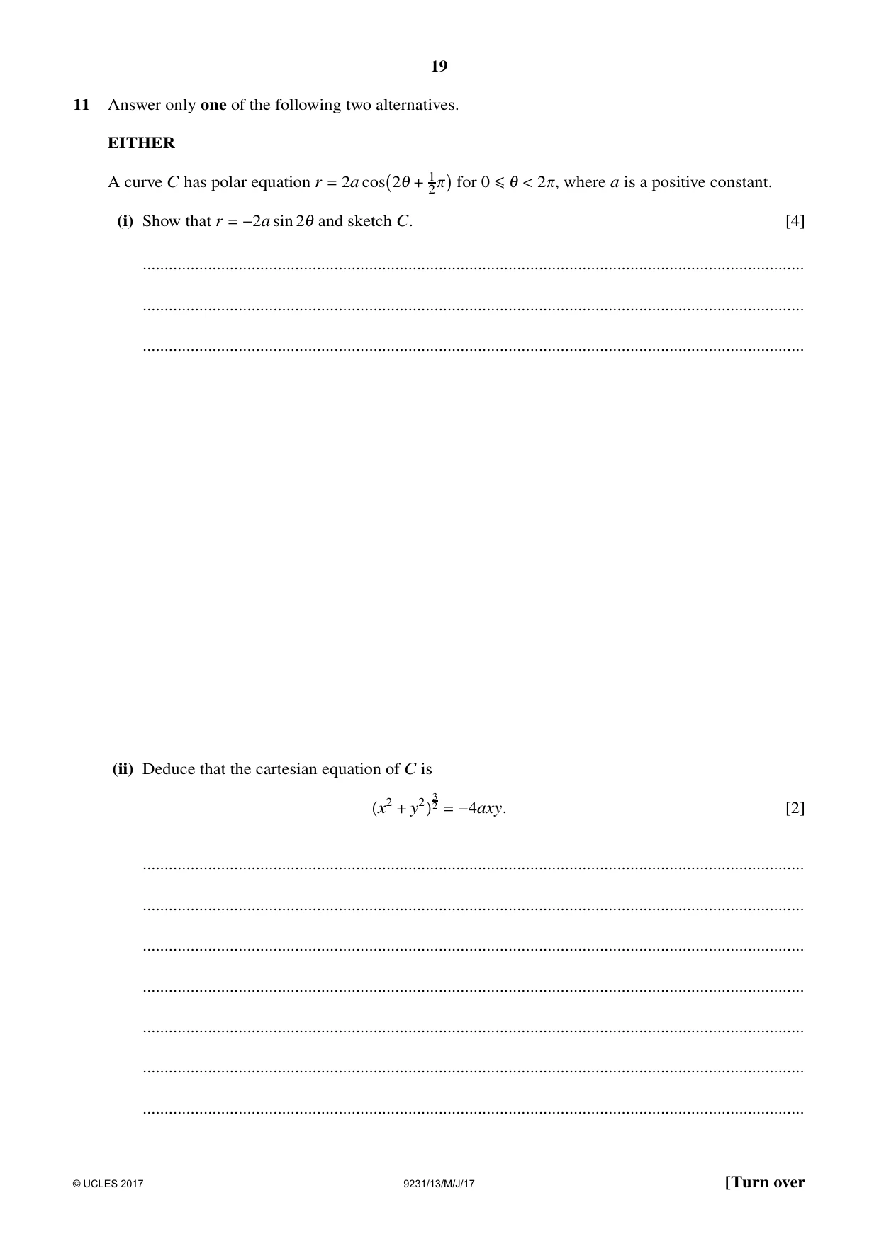 Cambridge A Level Mathematics - Further 9231 2017 May/June Paper 1 · Variant 3 question paper, page 19 of 24