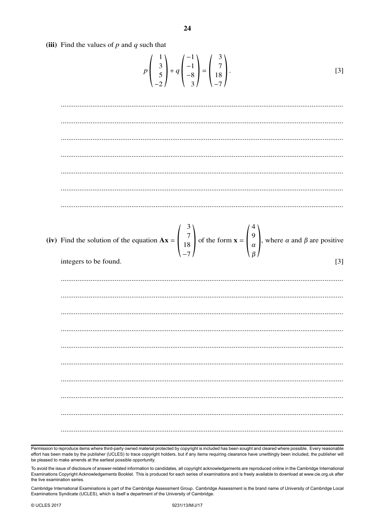 Cambridge A Level Mathematics - Further 9231 2017 May/June Paper 1 · Variant 3 question paper, page 24 of 24