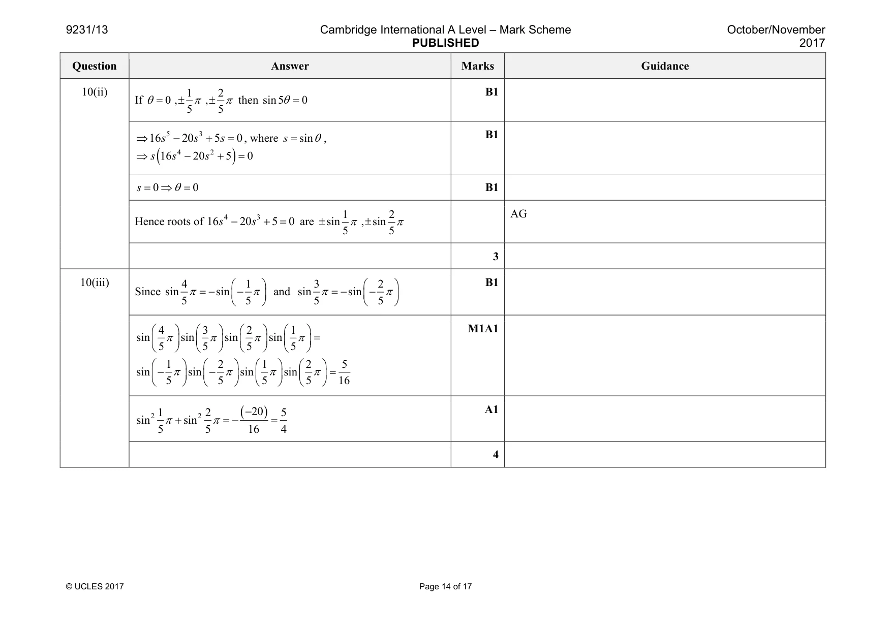 Mark scheme, page 14 of 17