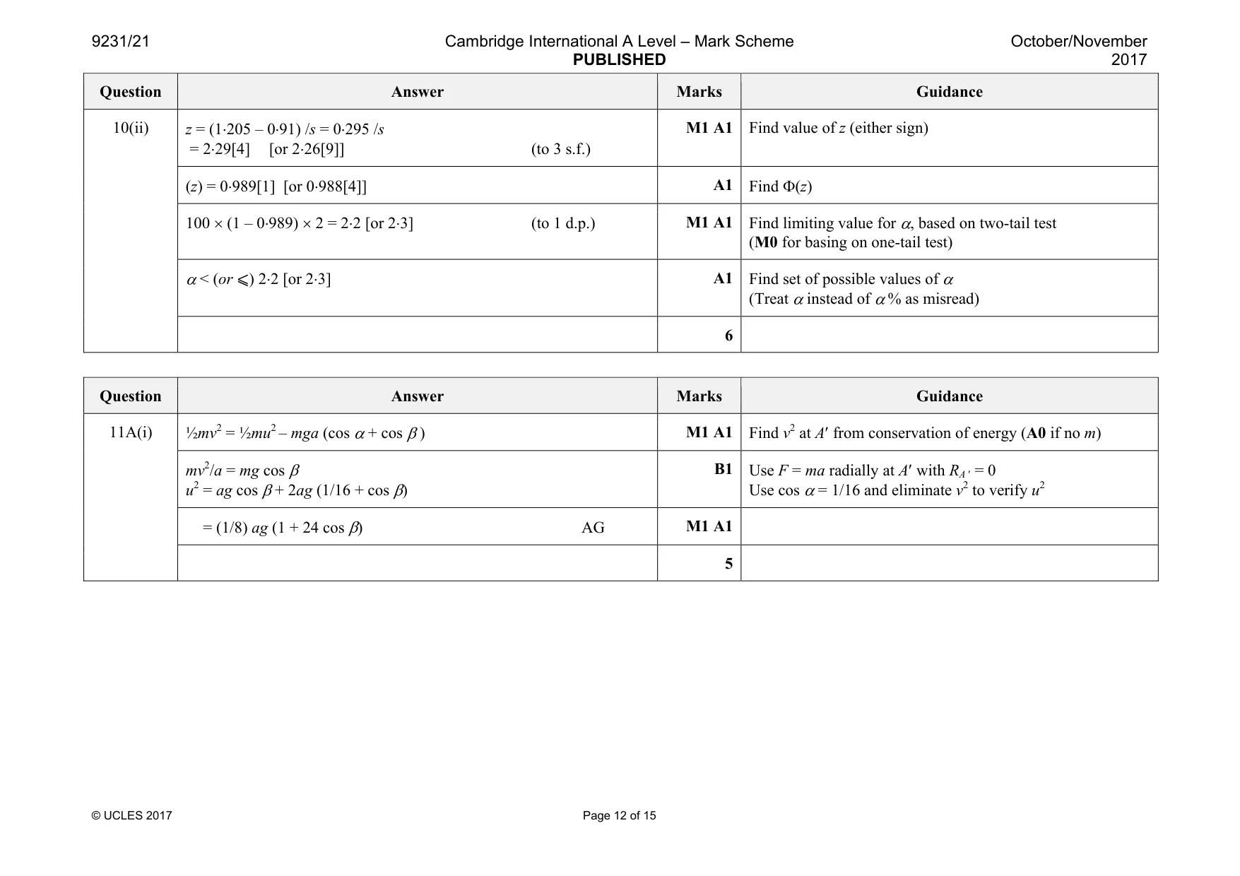 Mark scheme, page 12 of 15