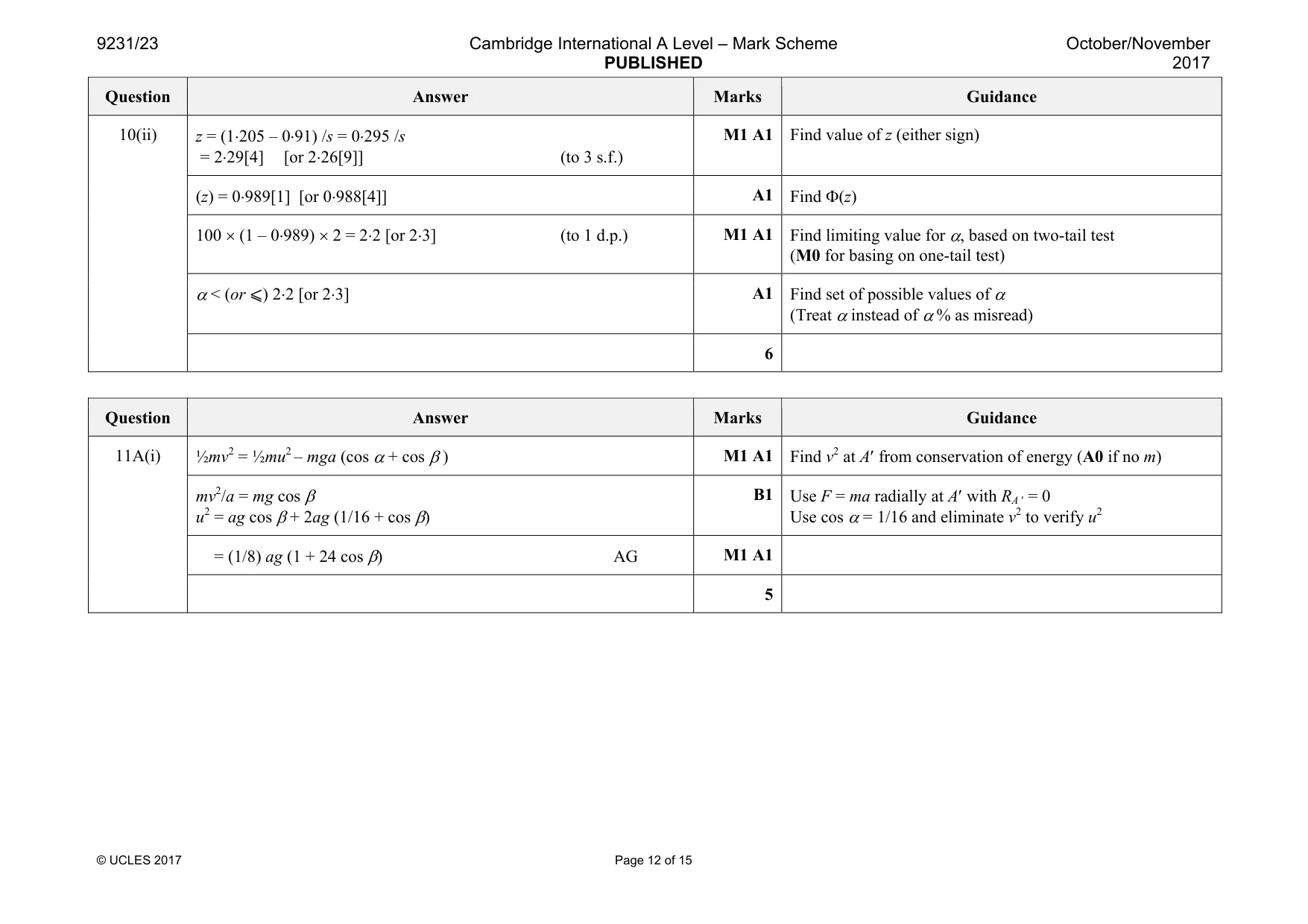 Mark scheme, page 12 of 15