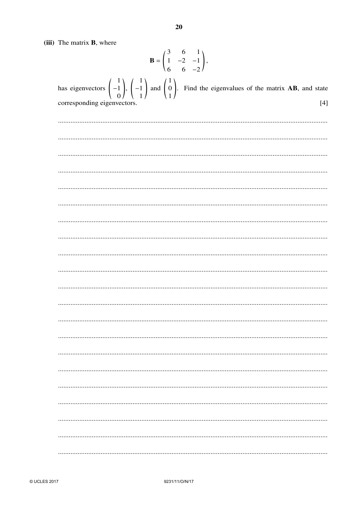 Cambridge A Level Mathematics - Further 9231 2017 Oct/Nov Paper 1 · Variant 1 question paper, page 20 of 24