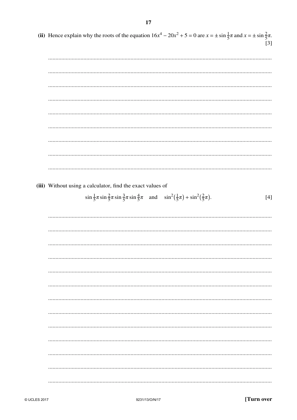 Cambridge A Level Mathematics - Further 9231 2017 Oct/Nov Paper 1 · Variant 3 question paper, page 17 of 24